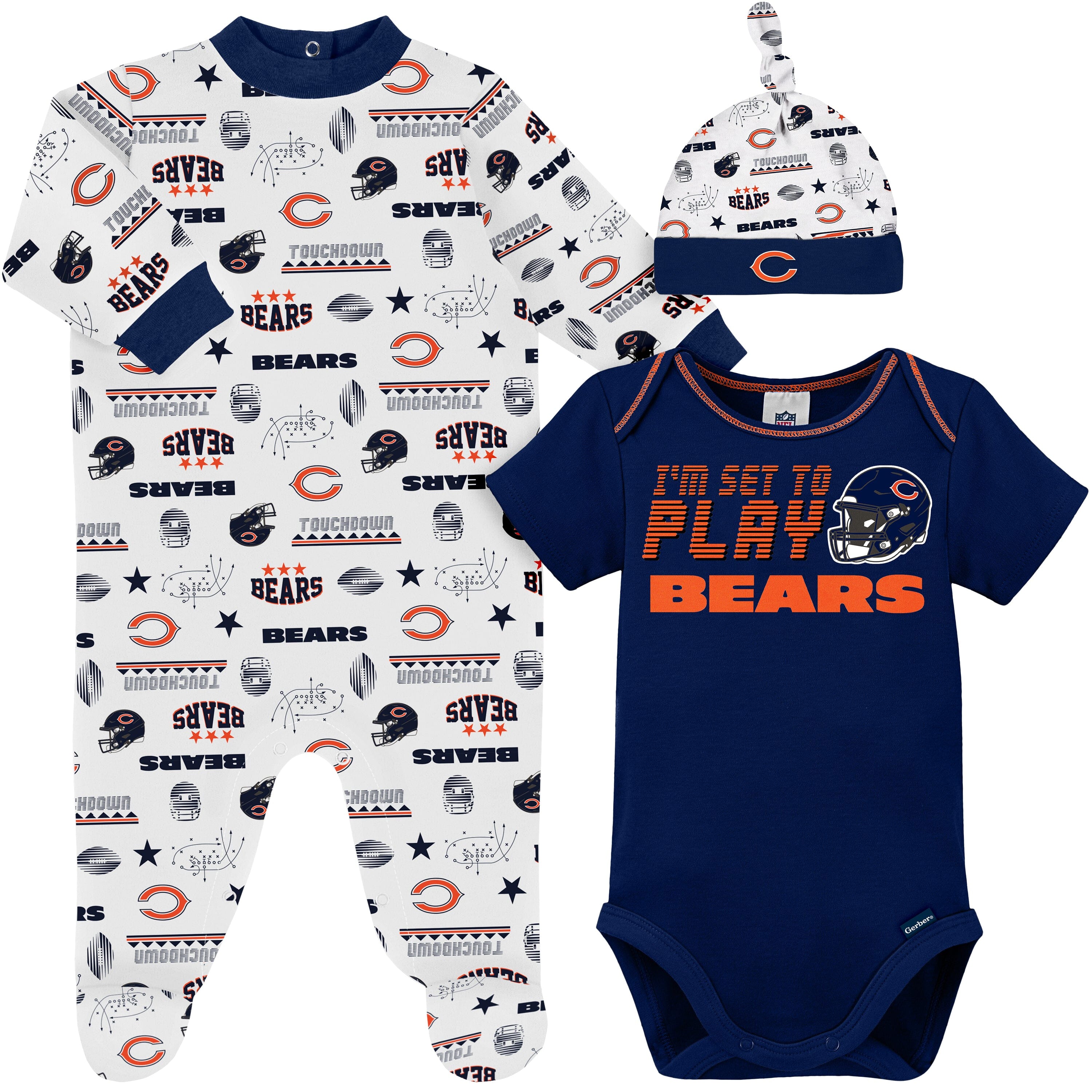 NFL Chicago Bears Baby Girls Short Sleeve Bodysuit Set, 3-Pack 