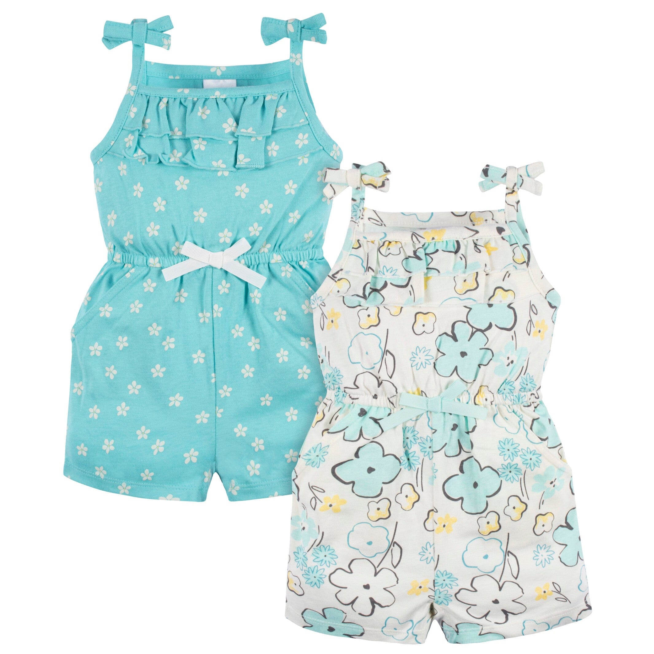 2-Pack Baby Girls Floral & Dots Short Sleeve Rompers – Gerber