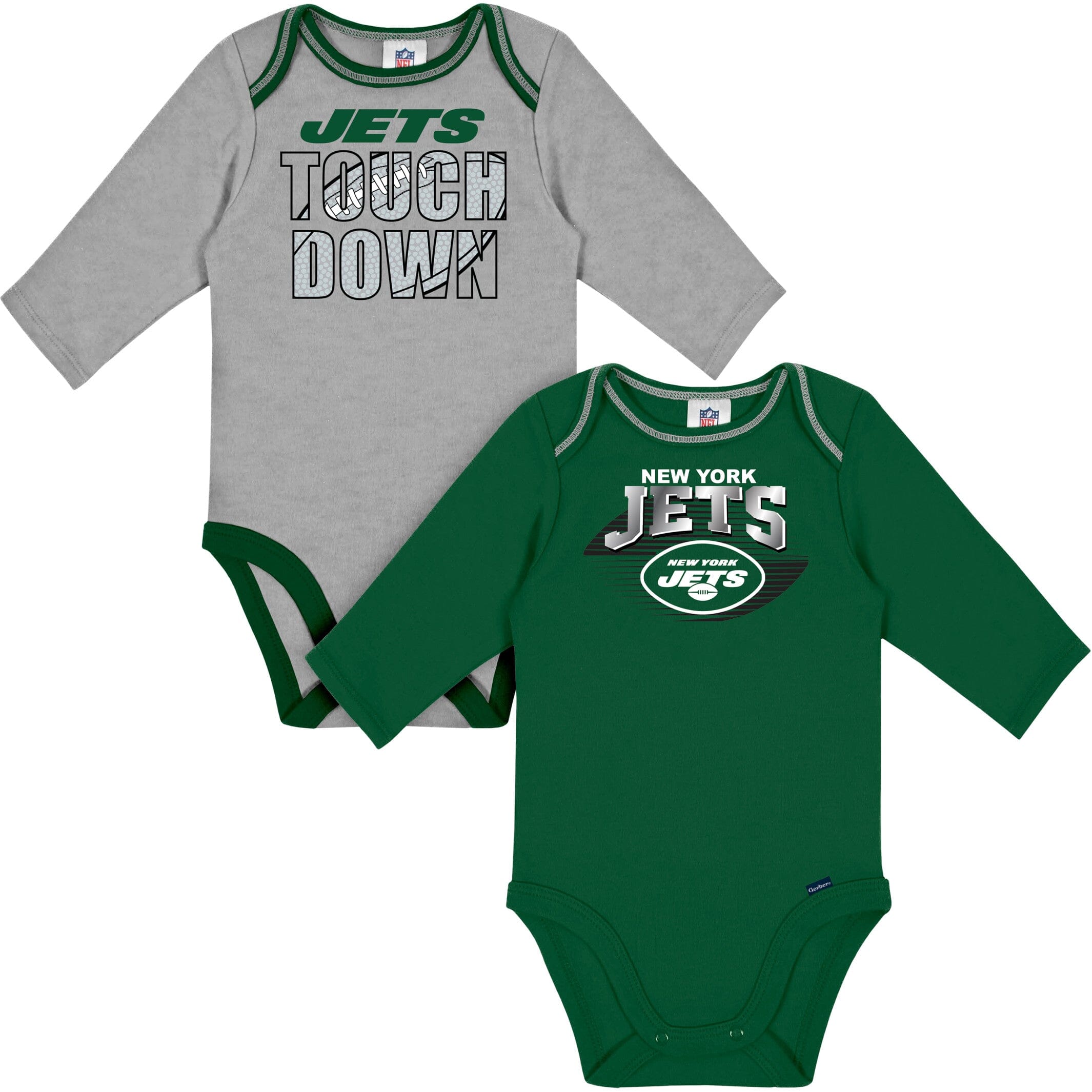 NFL 2-Pack Baby Boys Jets Long Sleeve Bodysuits - 0-3mo