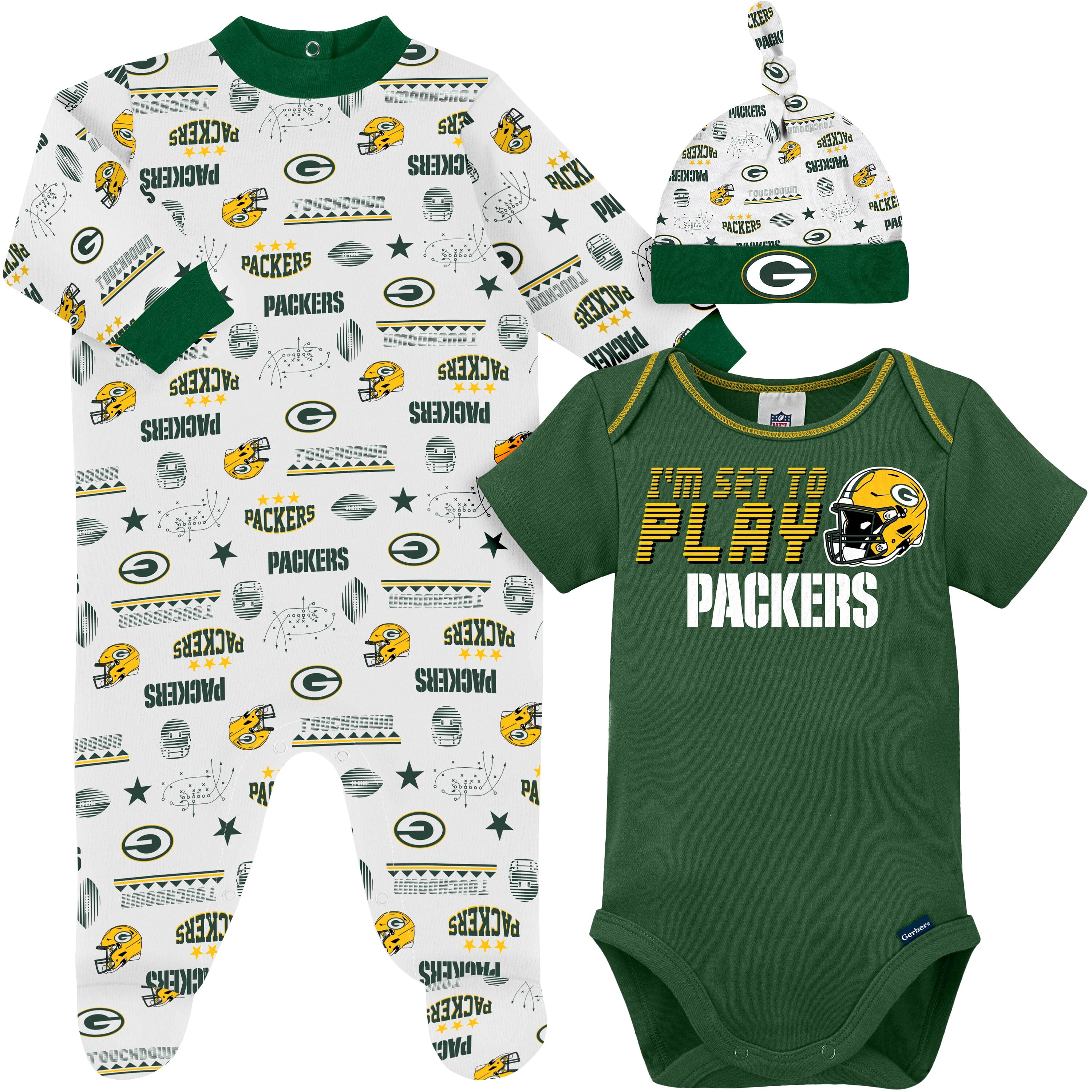 Green Bay Packers Youth All Over Print Long Sleeve T-Shirt & Pants Sleep  Set - Green