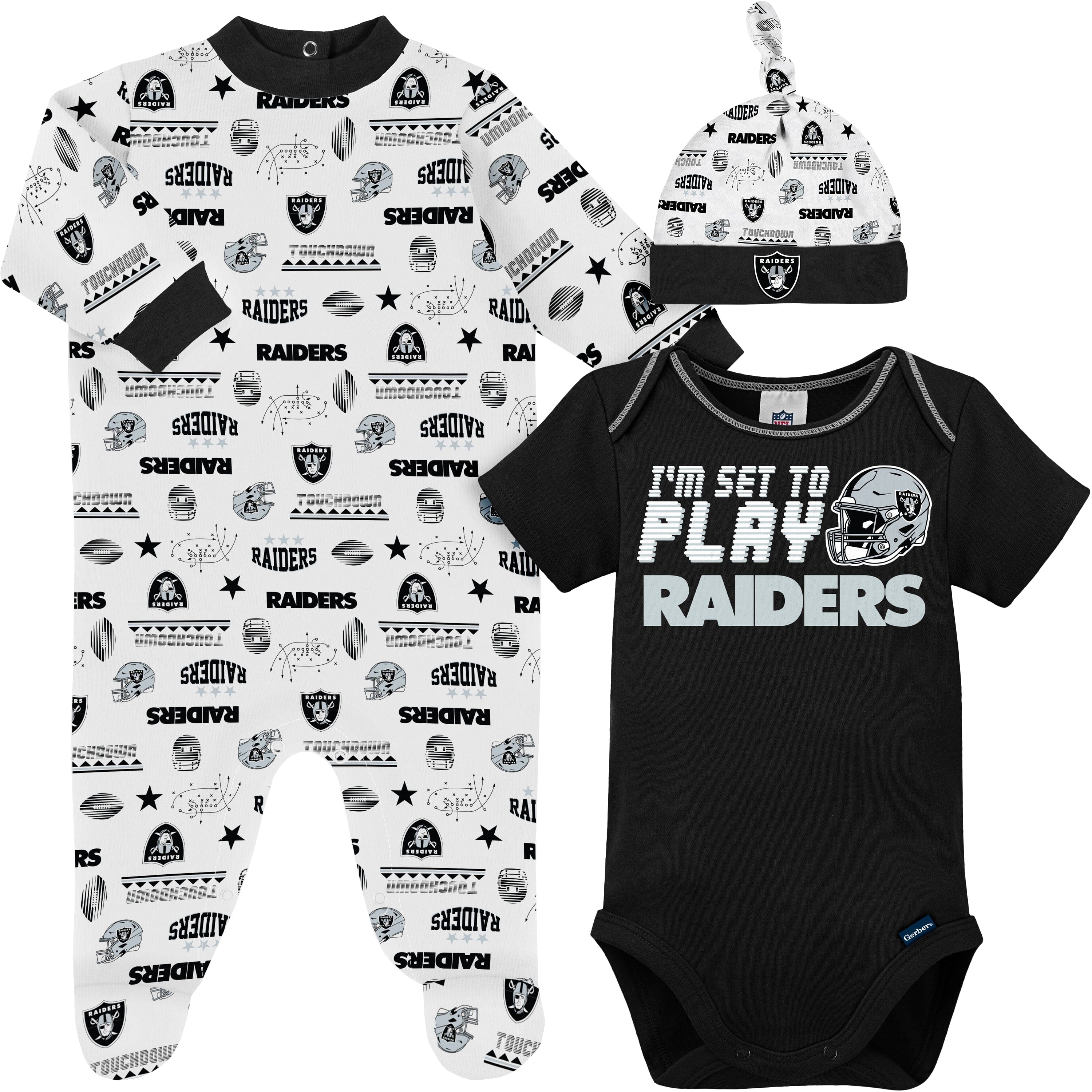 Newborn & Infant Black/Gray Las Vegas Raiders Eat Sleep Drool Football Three-Piece Bodysuit Set