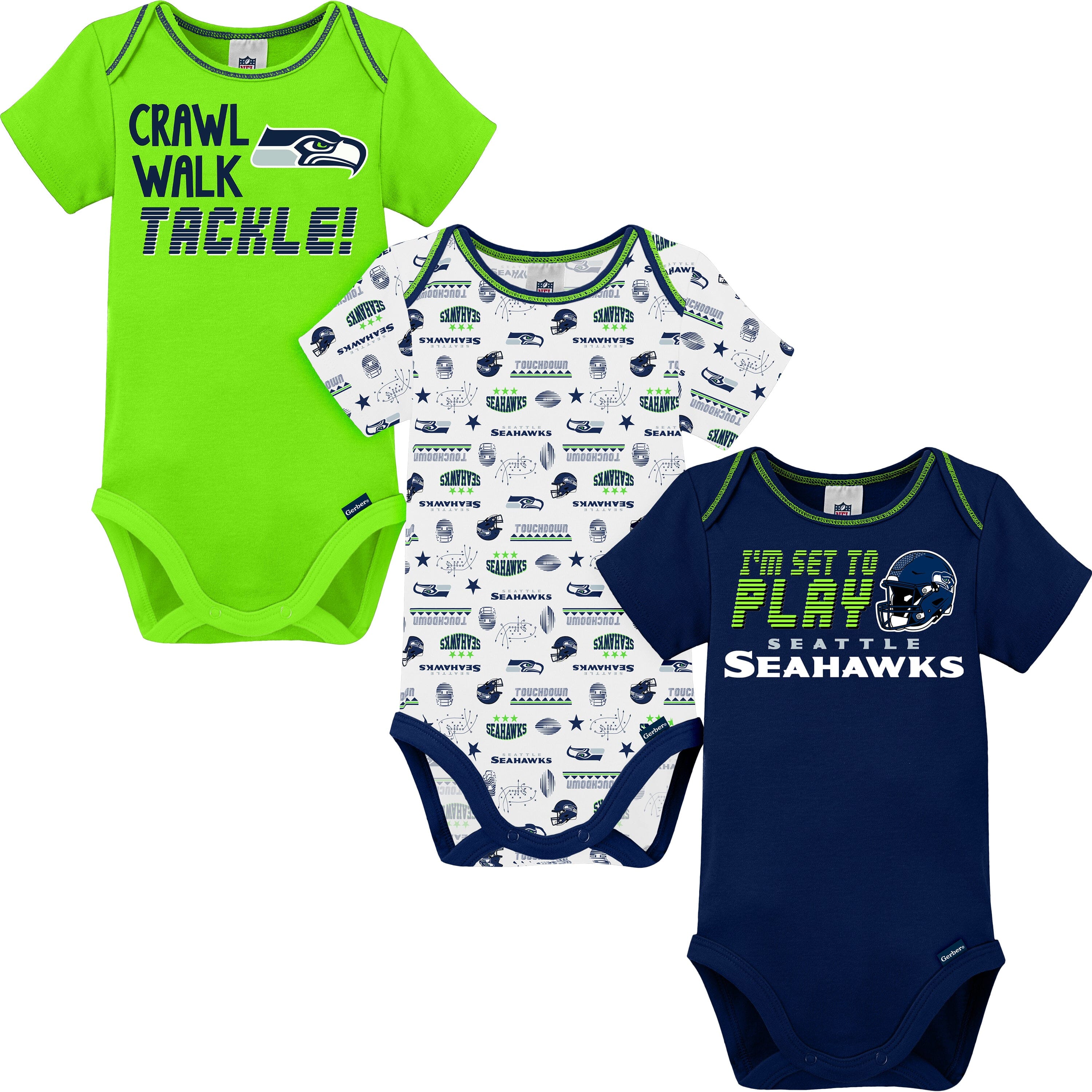 NFL Infant Boys’ 3-Pack Short-Sleeve Bodysuits - Seattle Seahawks