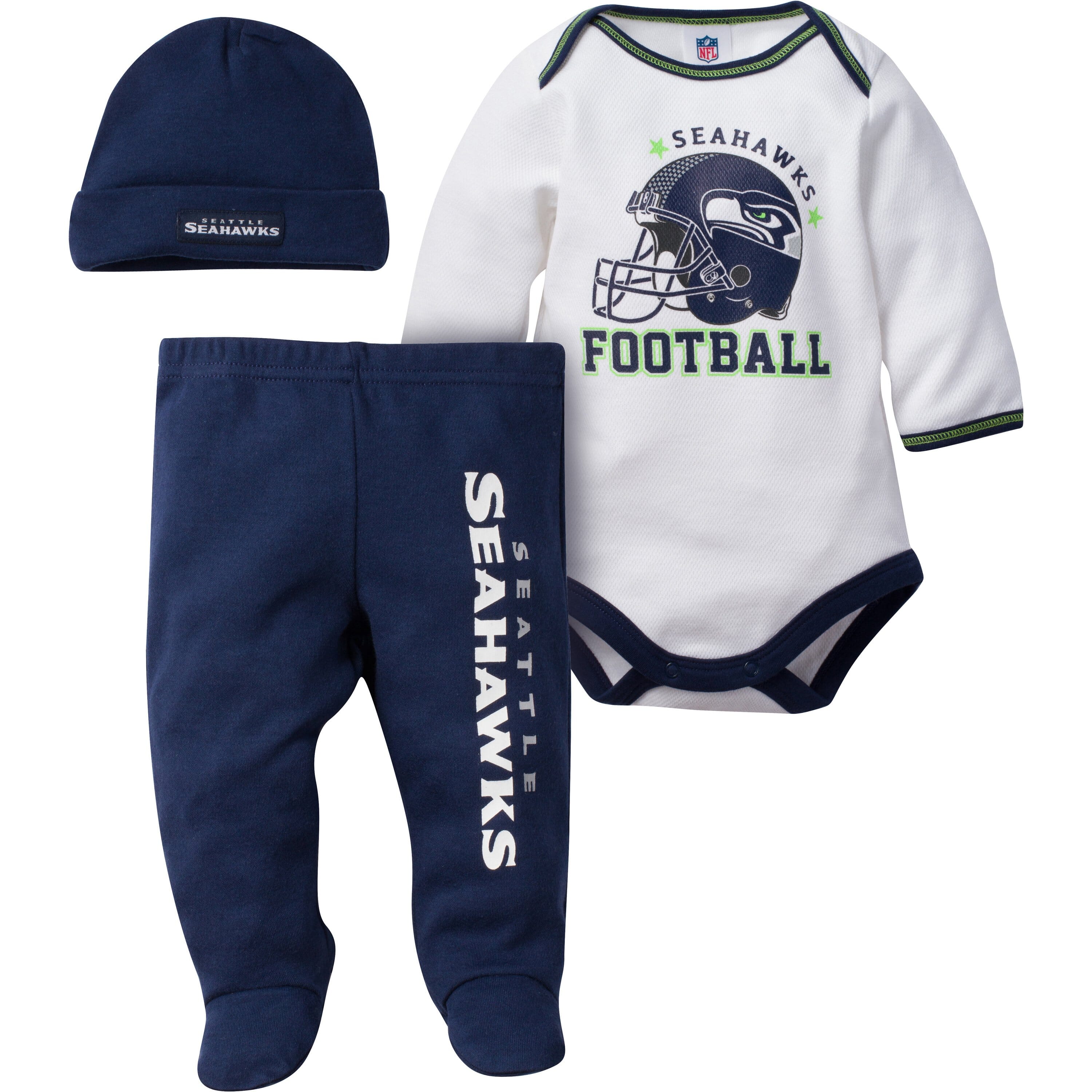 Seattle Seahawks Baby Toddler Footysuit, NFL Gerber Infant Kids Wear