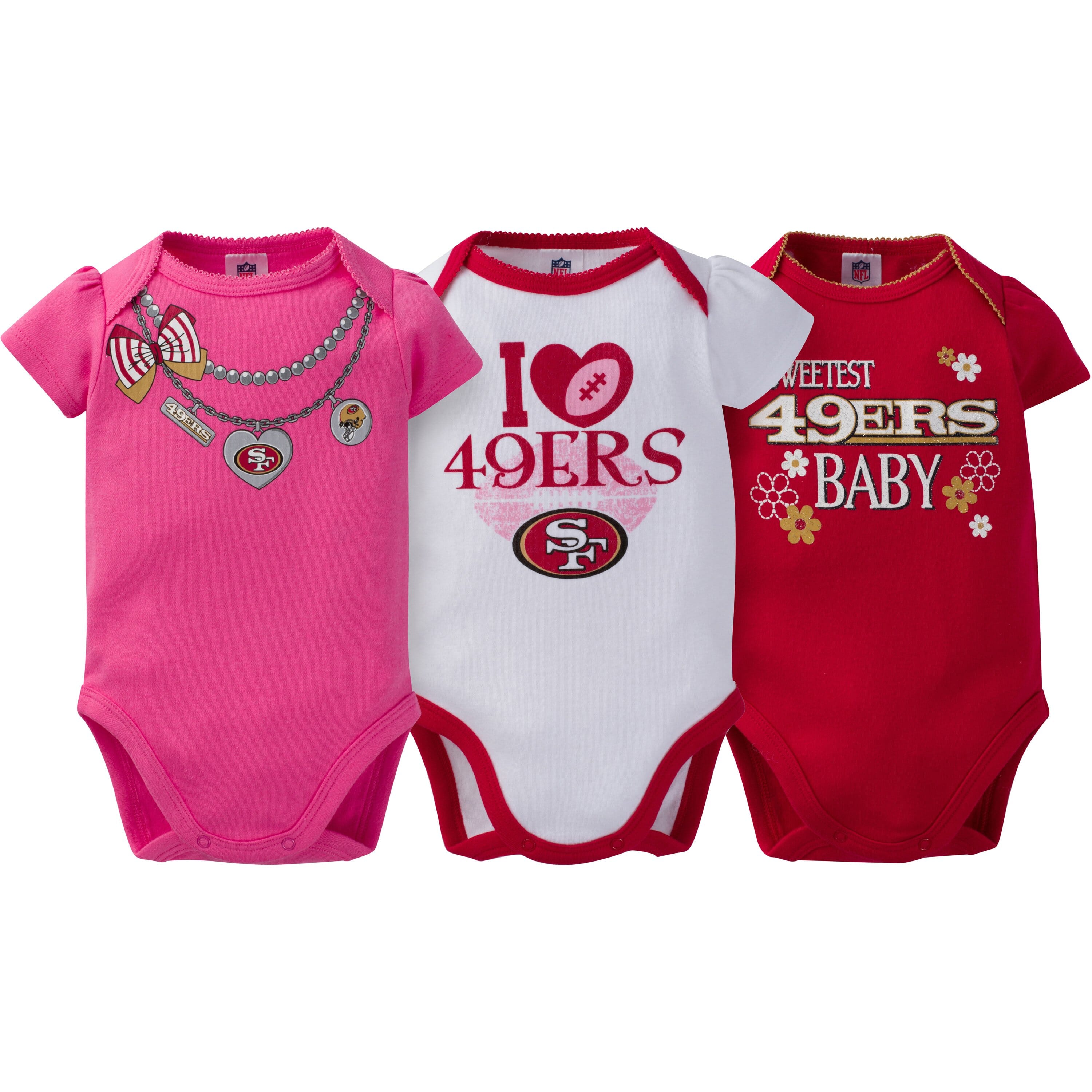 NFL San Francisco 49ers Baby Girls' Onesies 3pk Set - 0-3M