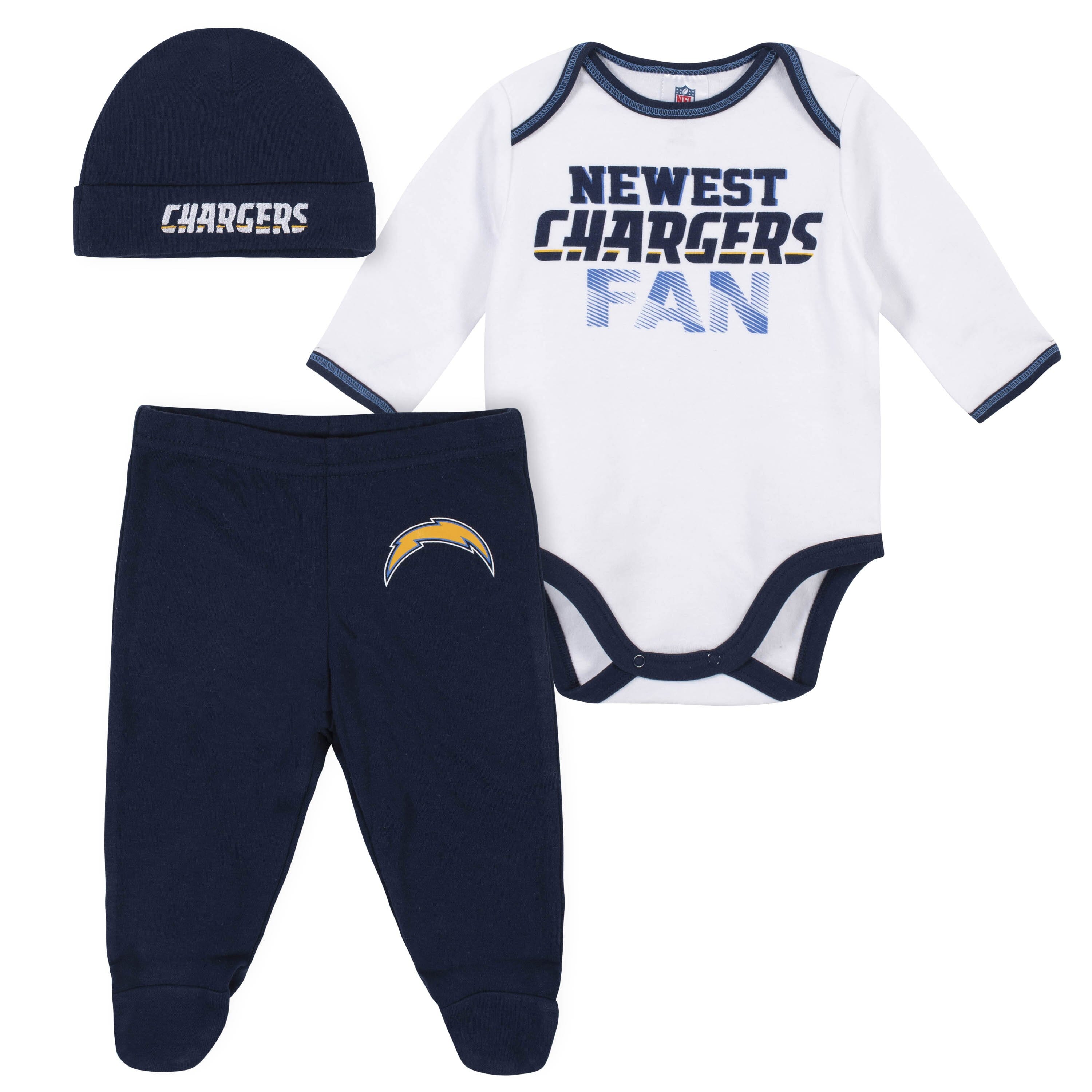 Infant Los Angeles Chargers Powder Blue/Gold/Heathered Gray 3-Pack Game On  Bodysuit Set