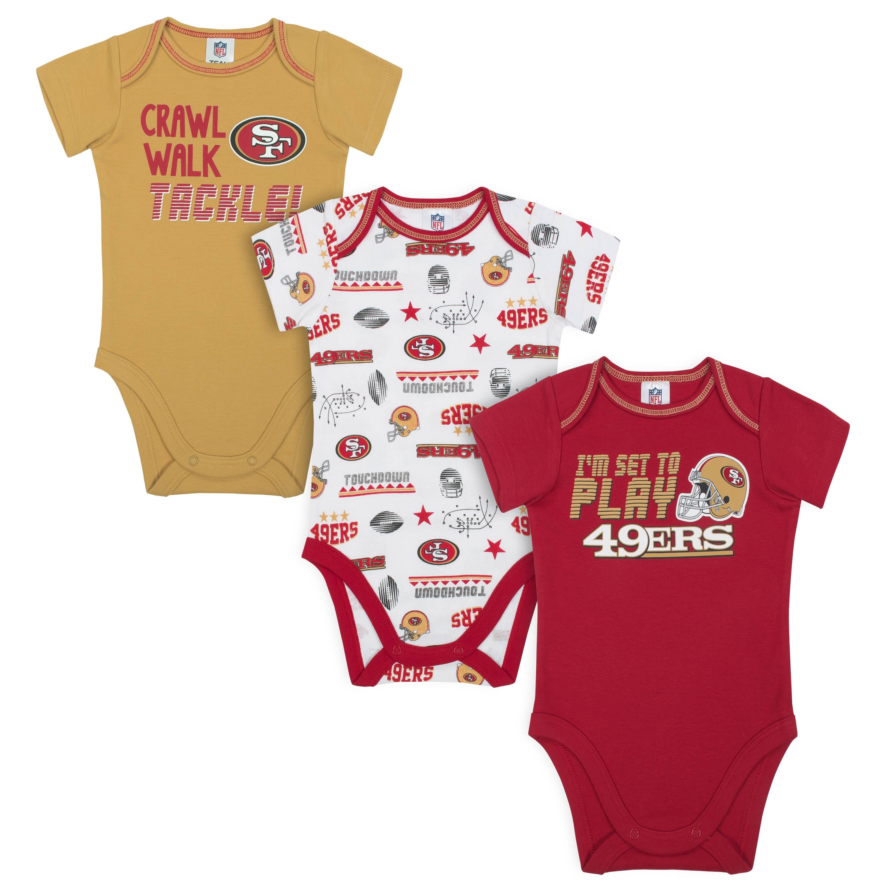 NFL San Francisco 49ers Baby Girls Short Sleeve Bodysuit Set, 3-Pack 