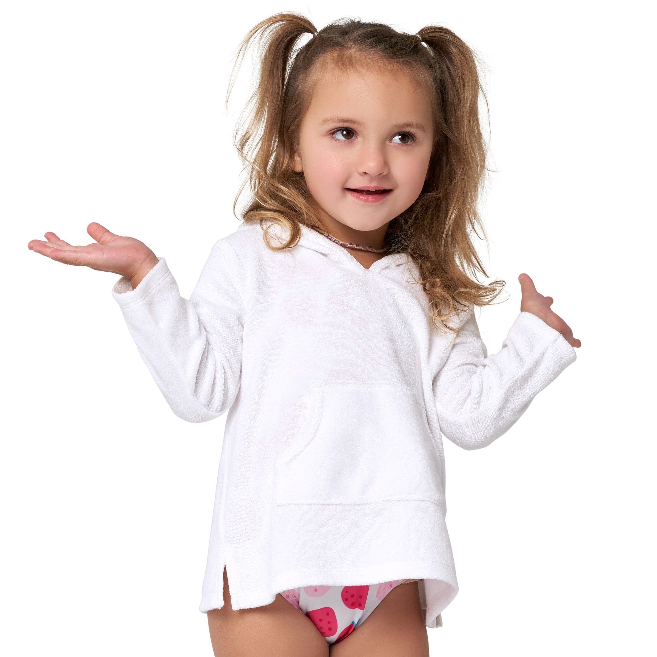 Baby & Toddler – Kangaroo Childrenswear Coverup White Pocket Terry Gerber Girls Hooded