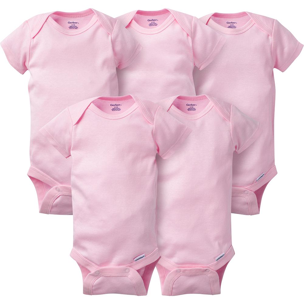 5-Pack Solid Pink Short Sleeve Bodysuit