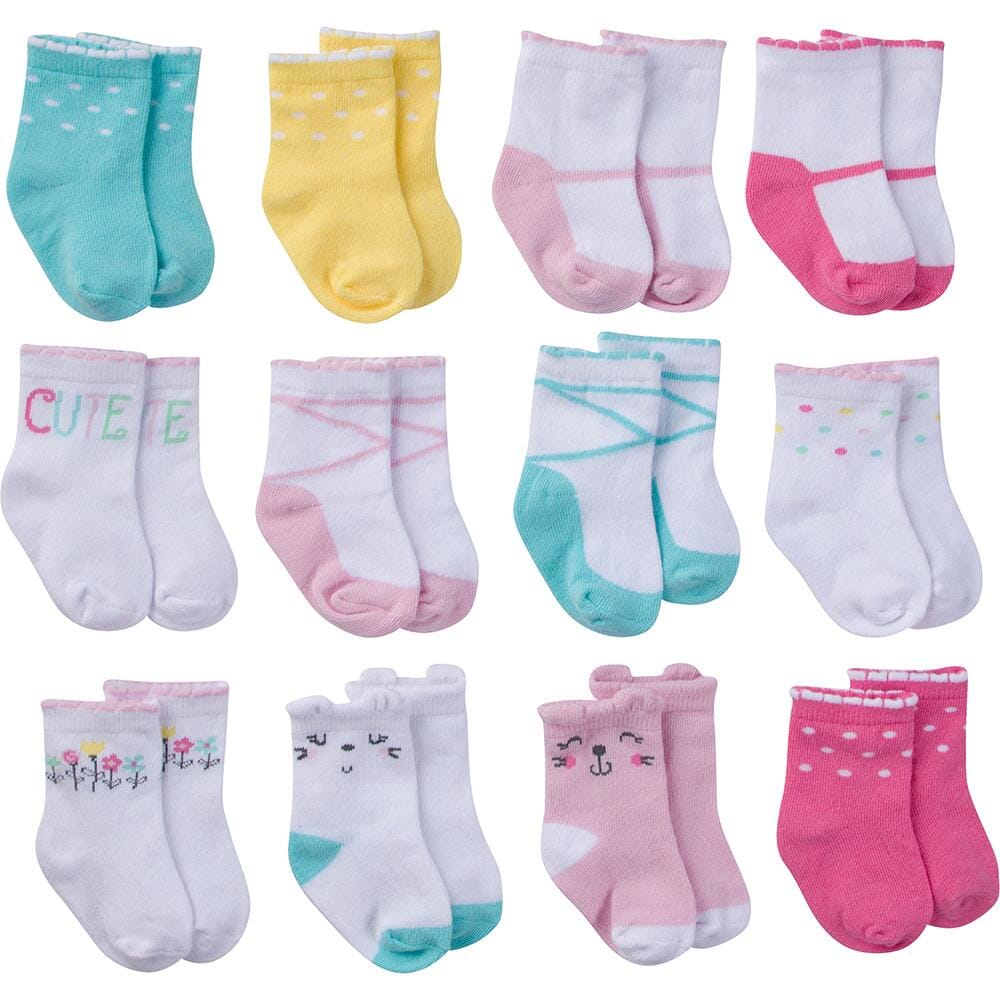 12-Pack Baby Girls Multi-Colored Jersey Crew Socks – Gerber