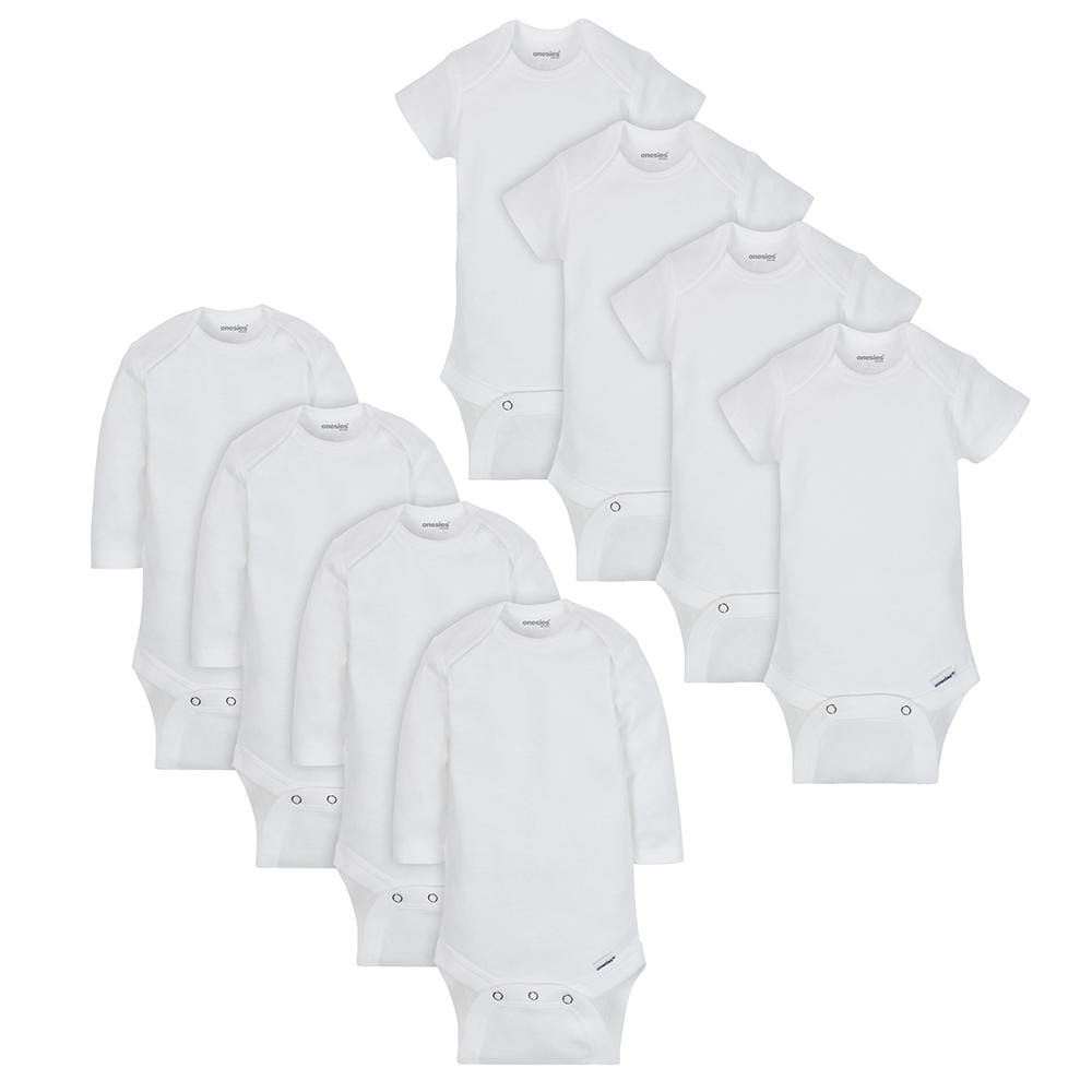 8-Pack Baby Neutral White Long & Short Sleeve Onesies® Brand Bodysuits