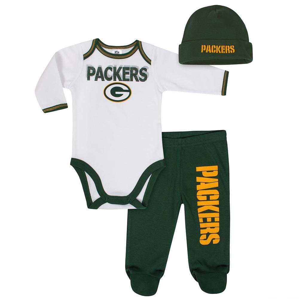 Gerber Packers Baby Boys 3-Piece Bodysuit, Pant, and Cap Set