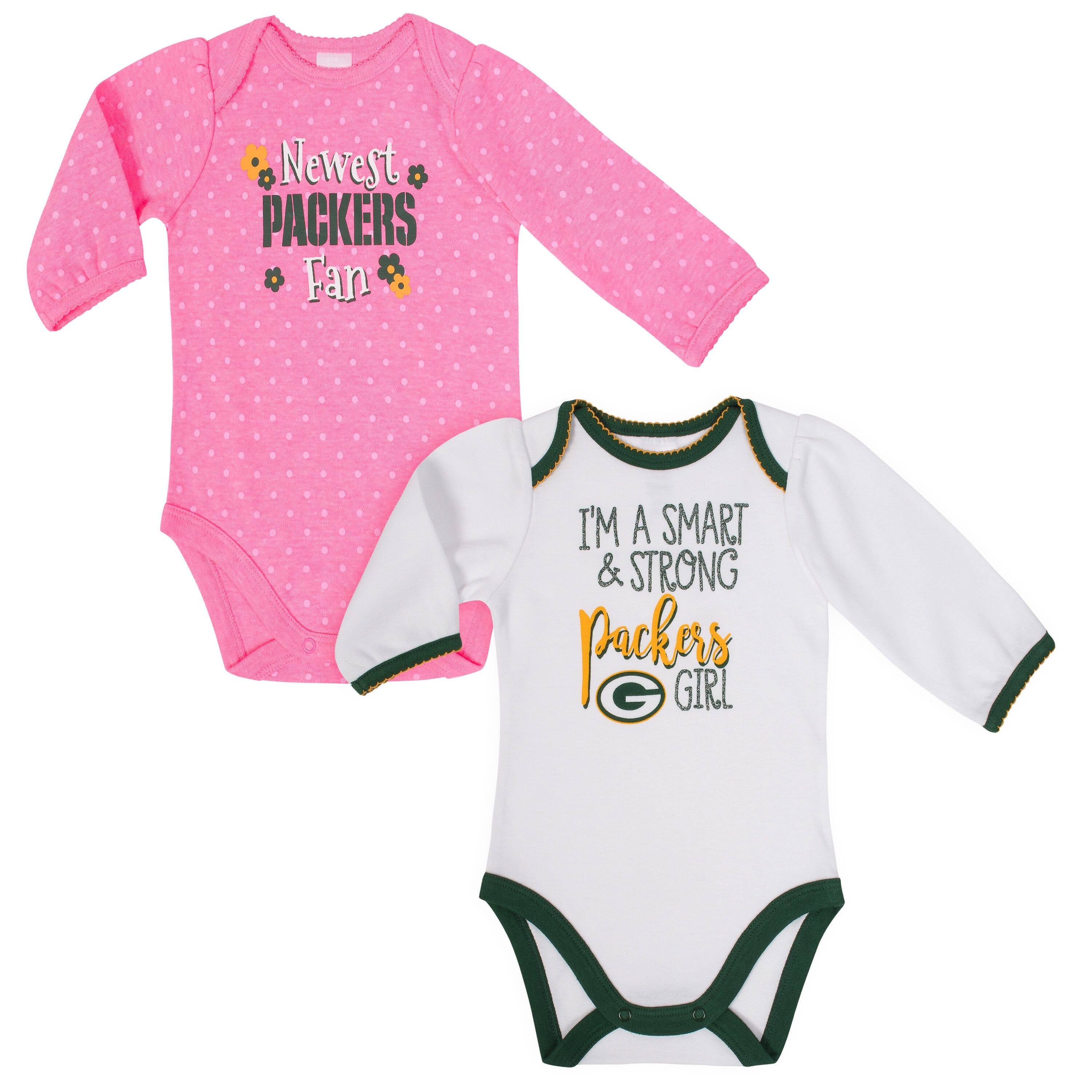 3-Pack Baby Girls Green Bay Packers Short Sleeve Bodysuits