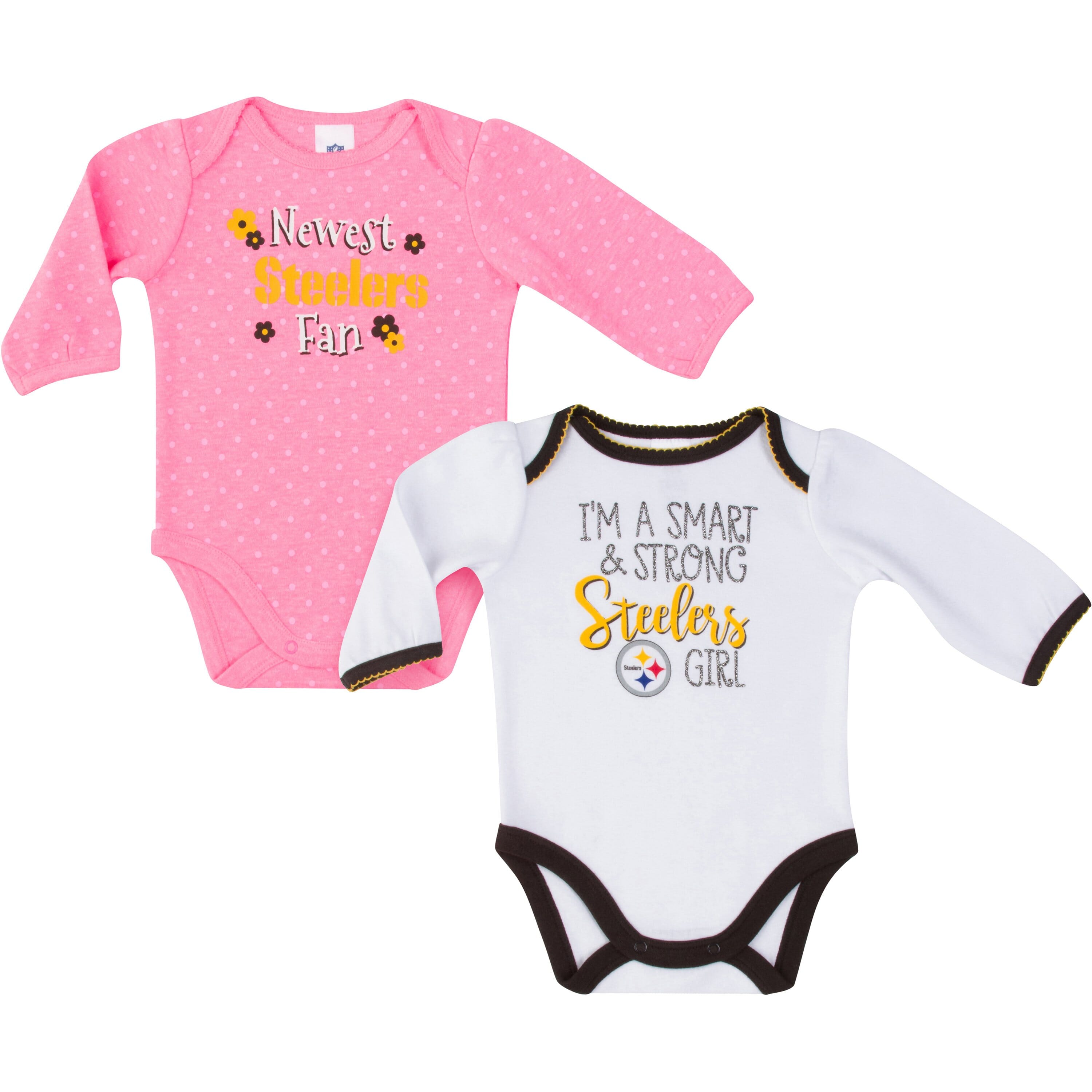 NFL Pittsburgh Steelers Baby Girls Long Sleeve Bodysuit Set, 2