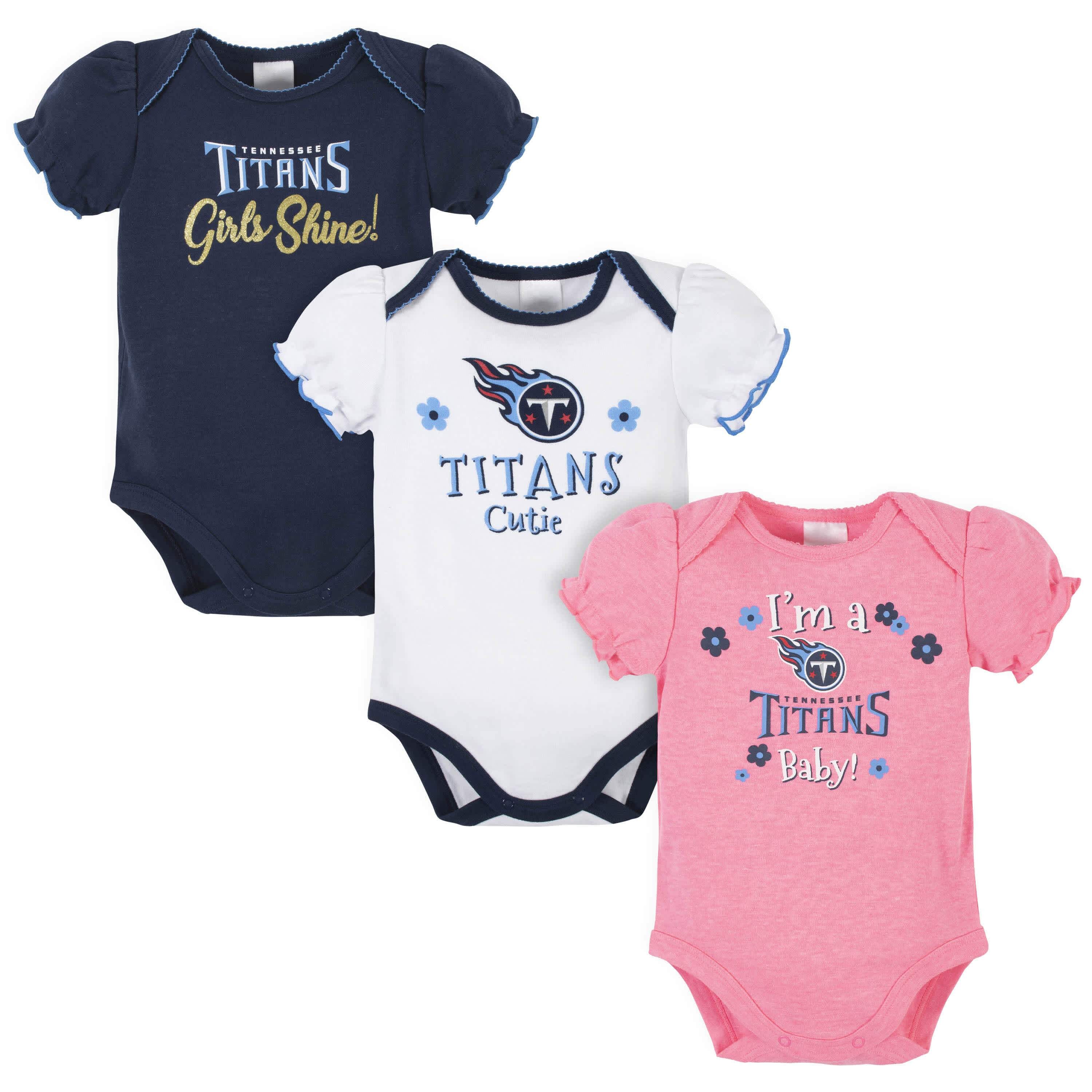 NFL 3-Pack Baby Girls Tennessee Titans Short Sleeve Bodysuits - 0-3mo