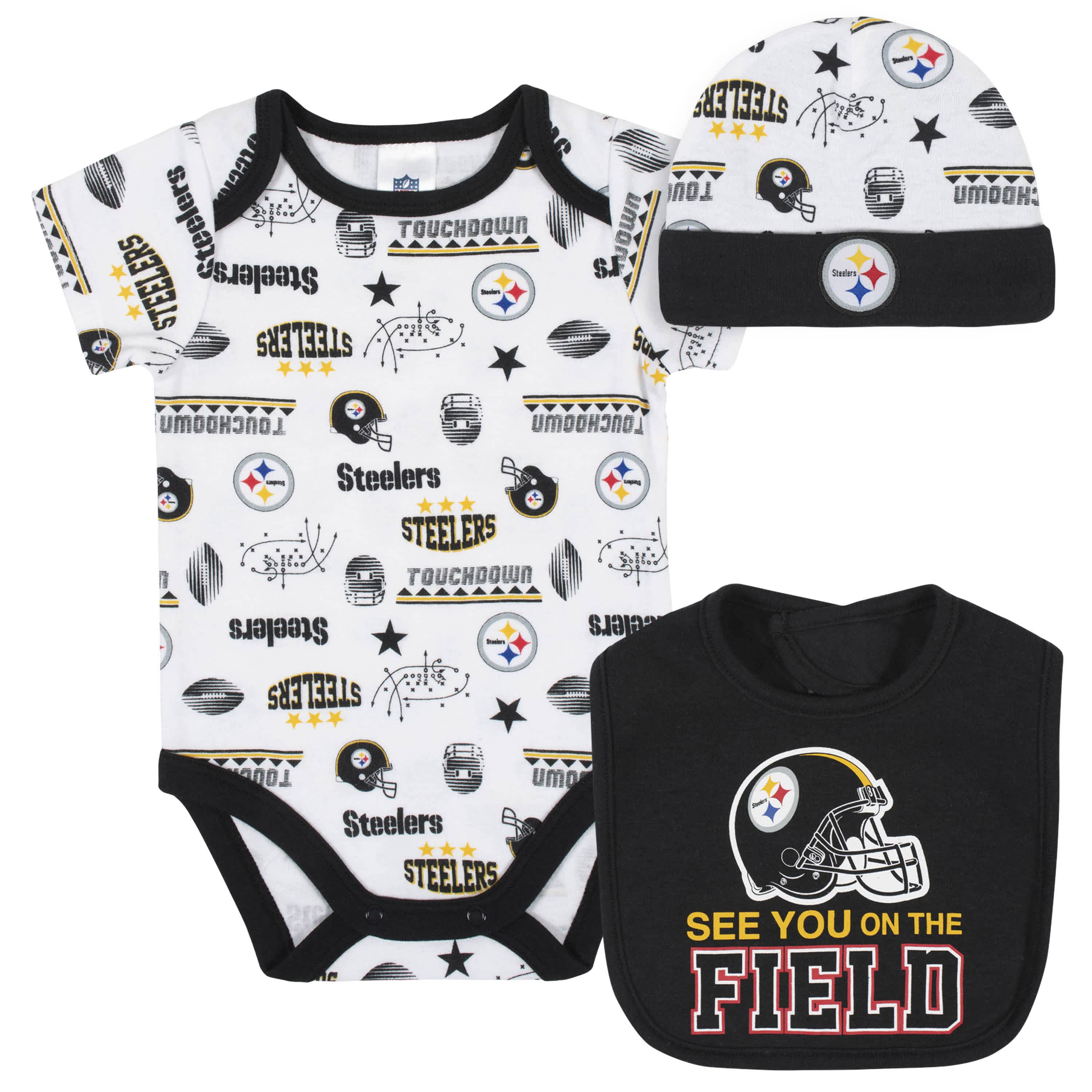 Steelers Baby Onesie, Pant & Cap Set