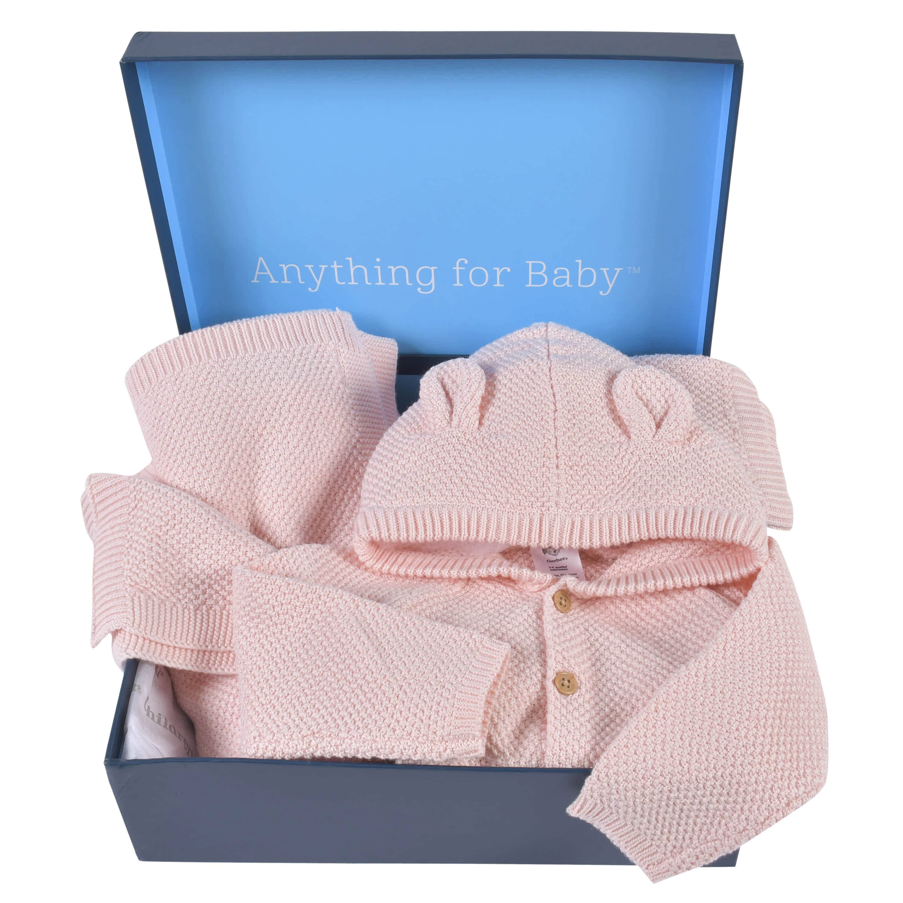 3-Piece Baby Girls Pink Knit Outfit & Blanket Set – Gerber