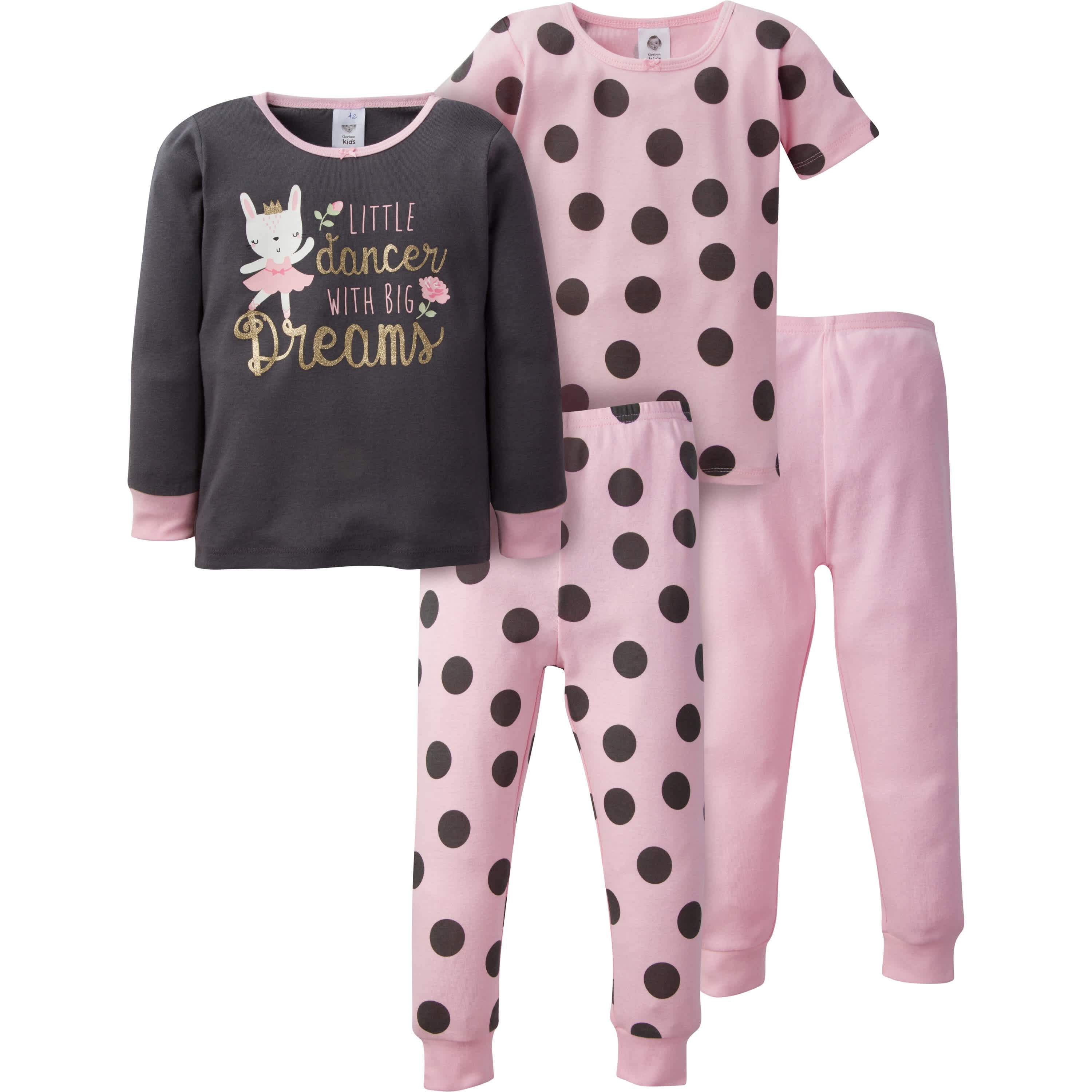 Gerber Baby Girls' Toddler Snug Fit 4-Piece Pajama Set