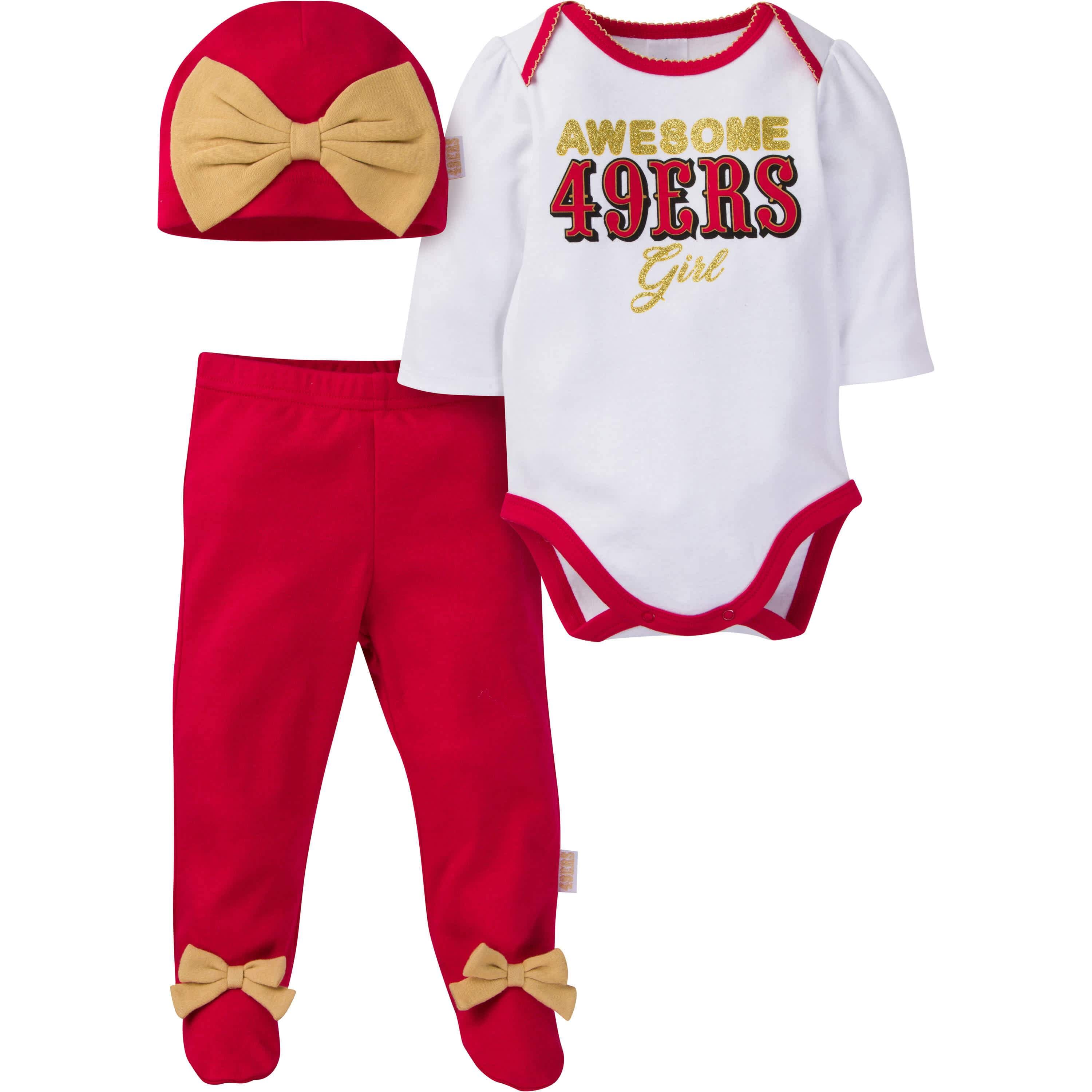 NFL San Francisco 49ers Baby Girls Short Sleeve Bodysuit Set, 3-Pack 