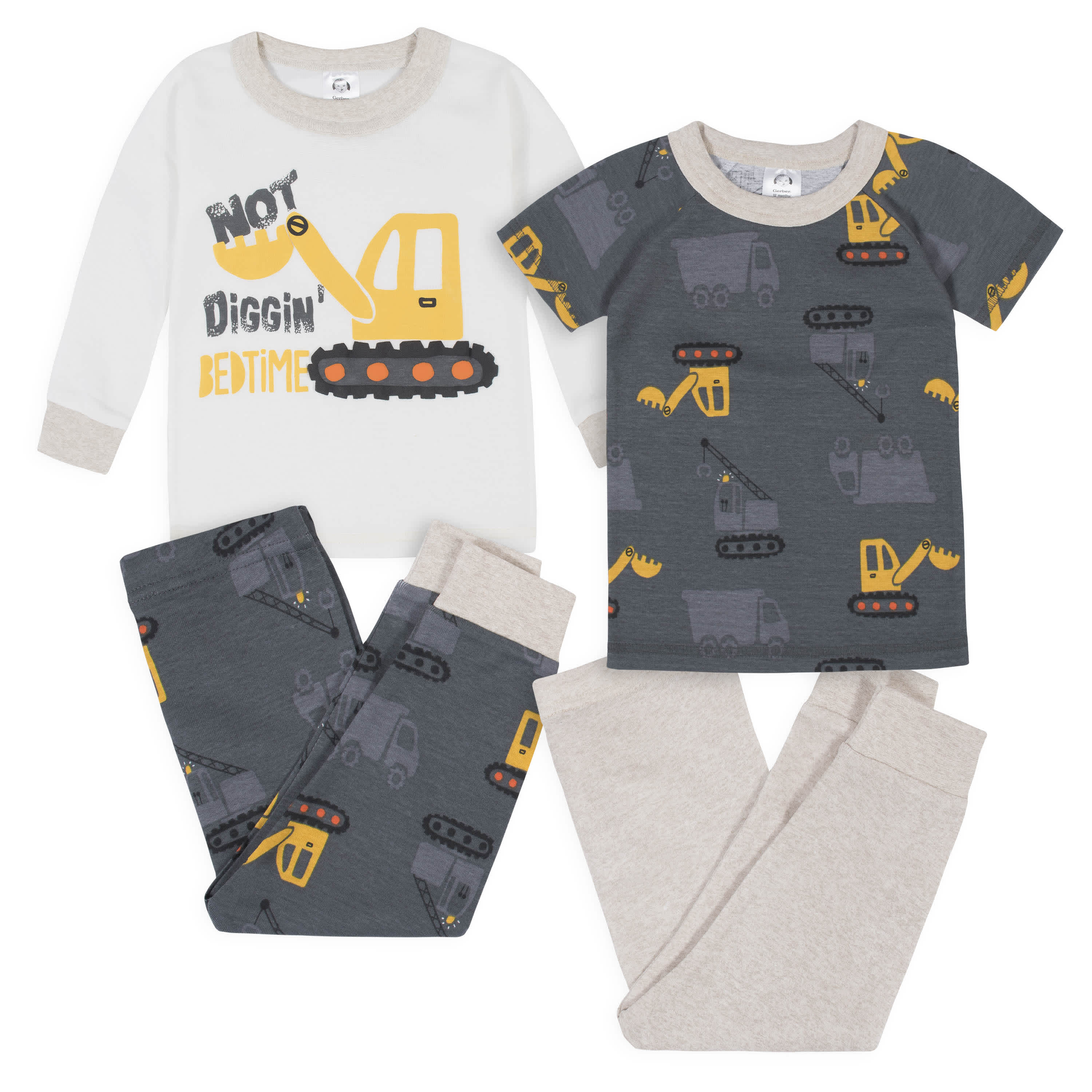 4 Piece Infant Toddler Boys Construction Trucks Snug Fit Cotton Pajamas