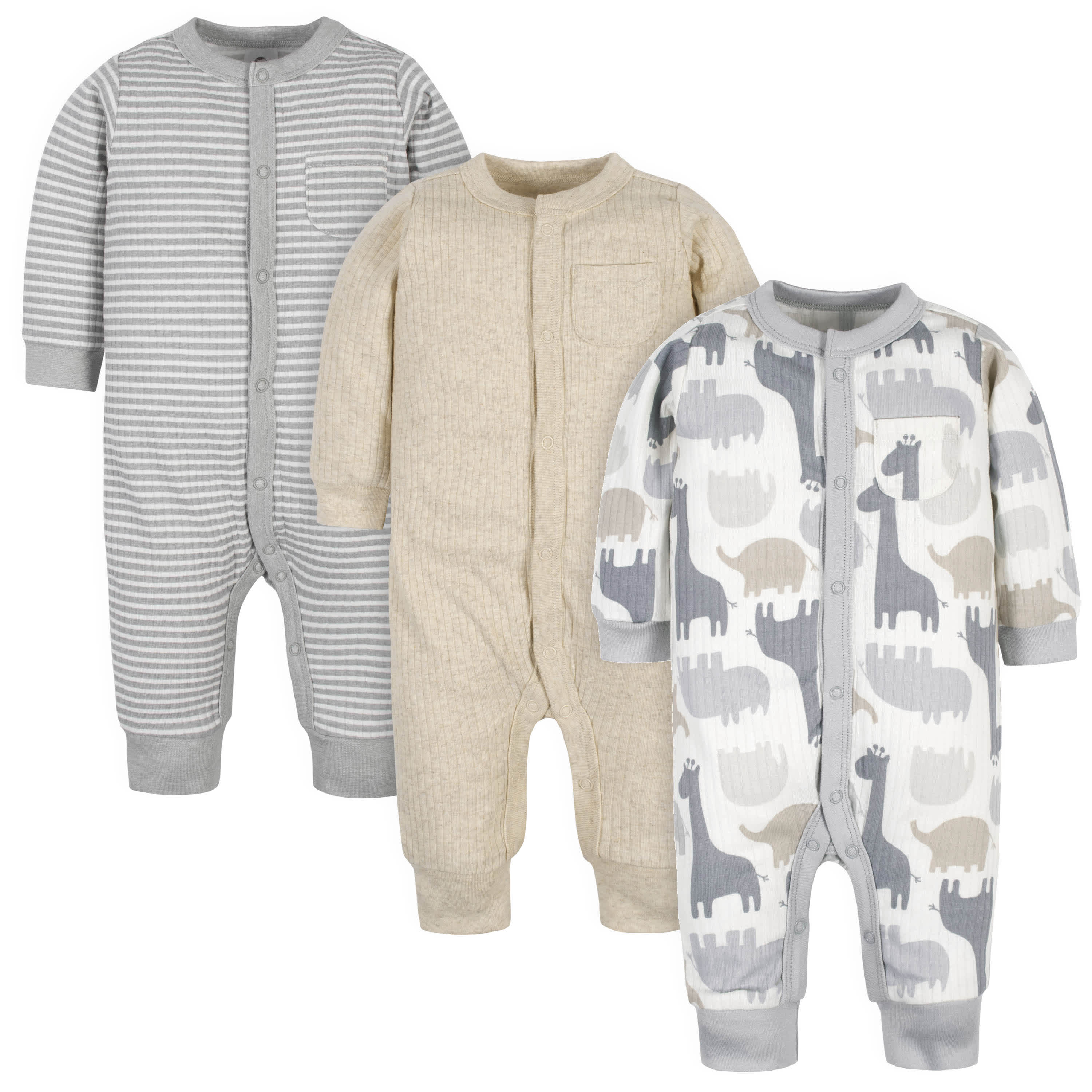 3-Pack Organic Baby Boys Jungle Coveralls