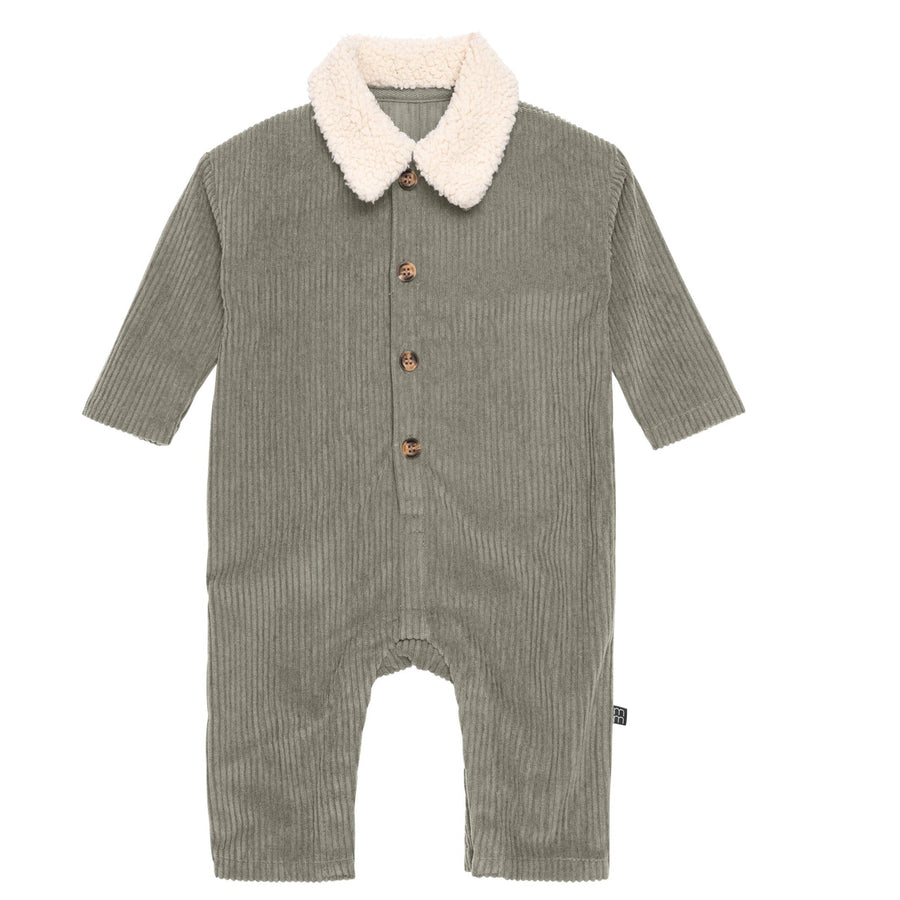 Baby Boys Dark Green Corduroy Oversized Romper