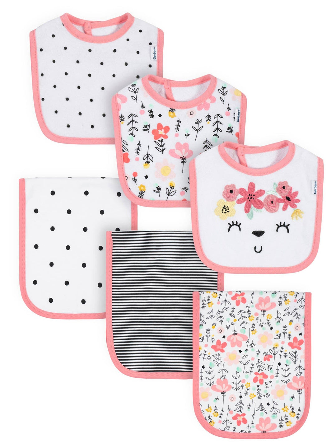 6-Piece Baby Girls Garden Floral Bibs & Burp Cloths