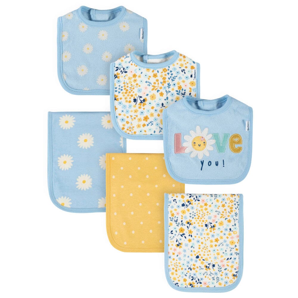 6-Piece Baby Girls Daisies Bibs & Burp Cloths