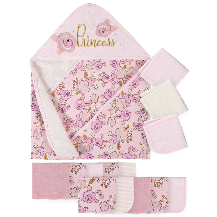 14-Piece Baby Neutral Princess Hooded Bath Towel & Washcloths Set