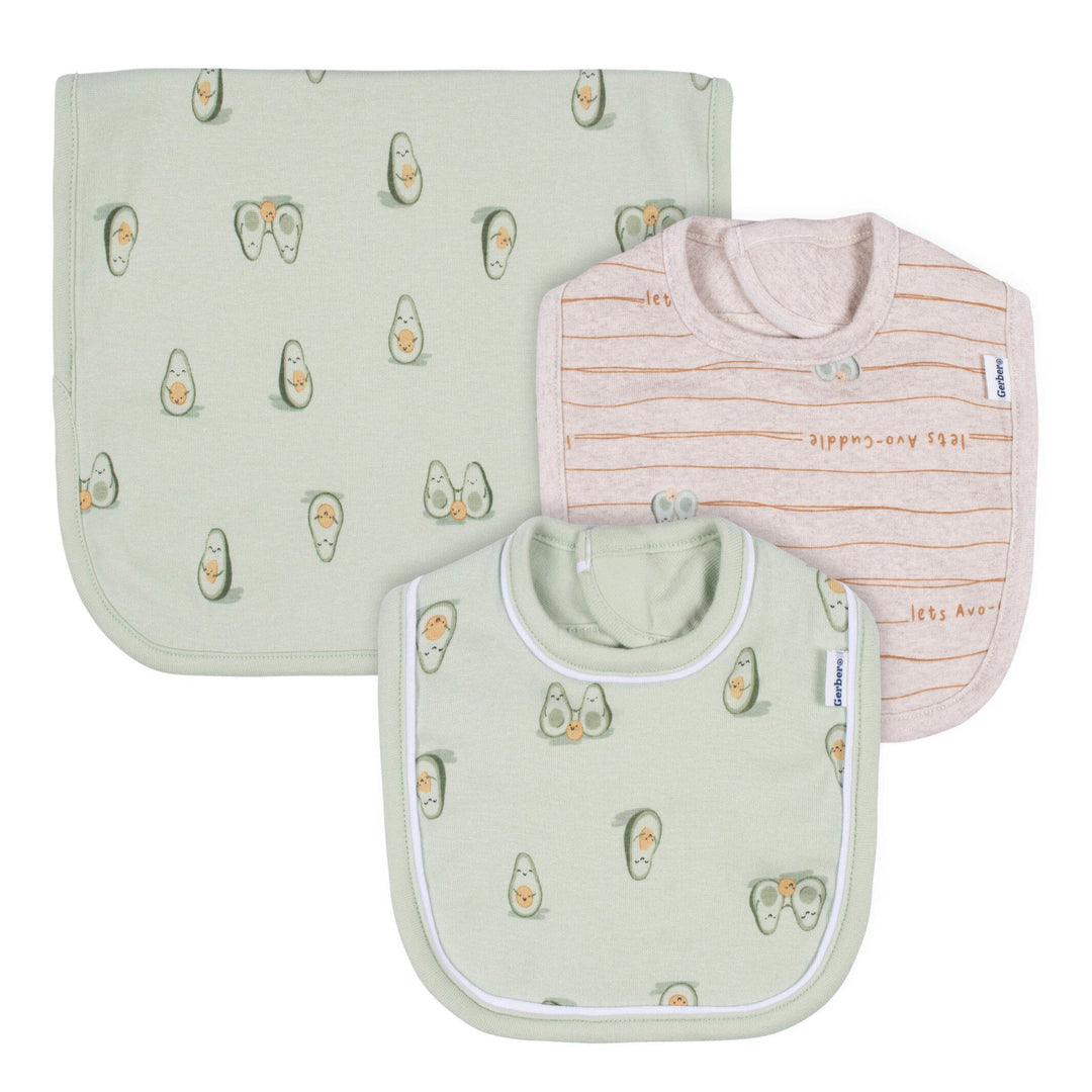 3-Piece Baby Neutral Avo-Cuddle Bibs & Burpcloth Set