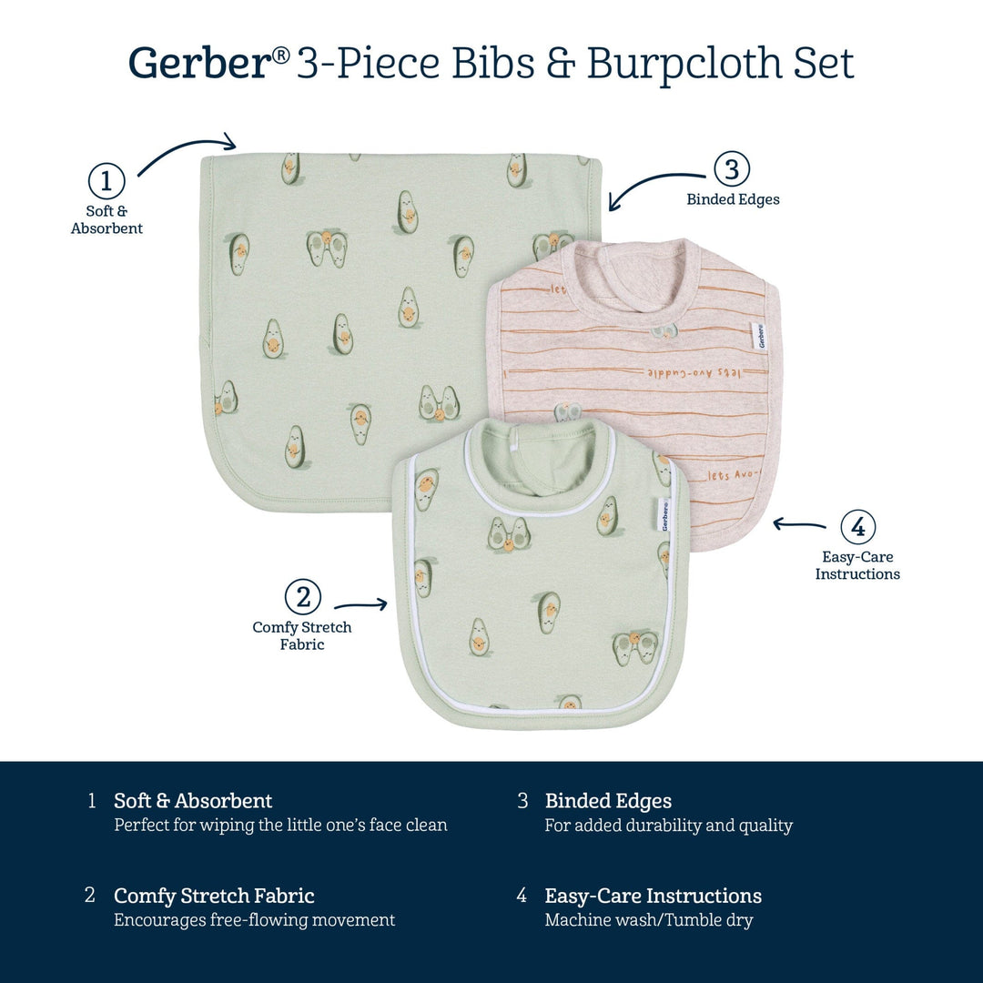 3-Piece Baby Neutral Avo-Cuddle Bibs & Burpcloth Set