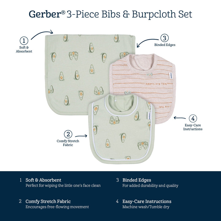 3-Piece Baby Neutral Avo-Cuddle Bibs & Burpcloth Set