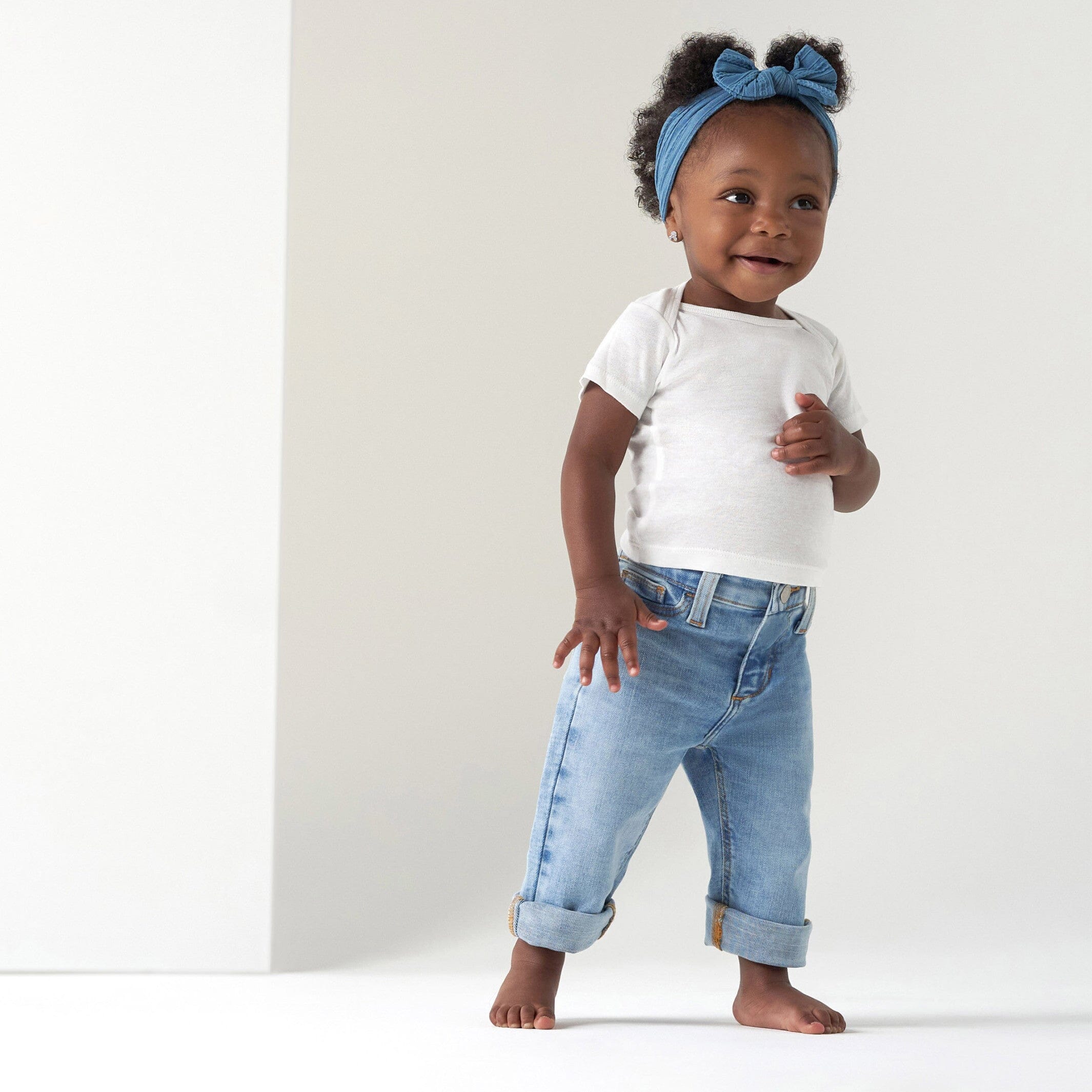 Baby Neutral Light Blue Straight Fit Denim Jeans With Elastic Back Gerber Childrenswear