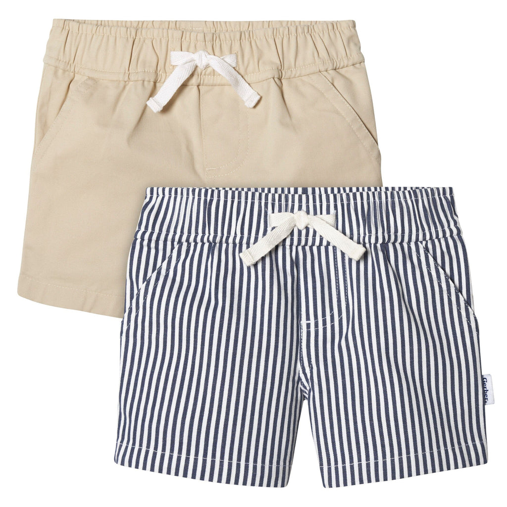 2 Pack Baby Toddler Boys Navy Stripe and Khaki Twill Shorts Gerber Childrenswear