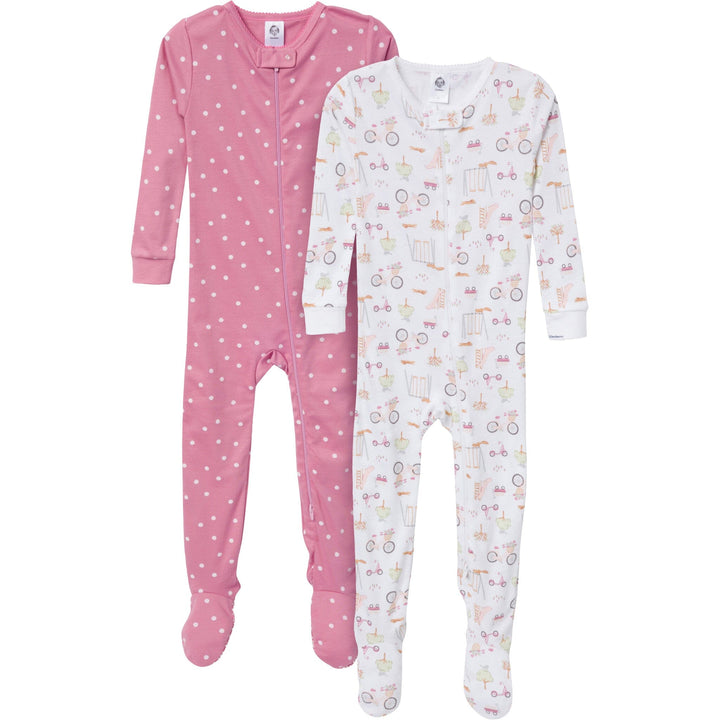 2-Pack Baby & Toddler Girls Dogs Snug Fit Footed Pajamas