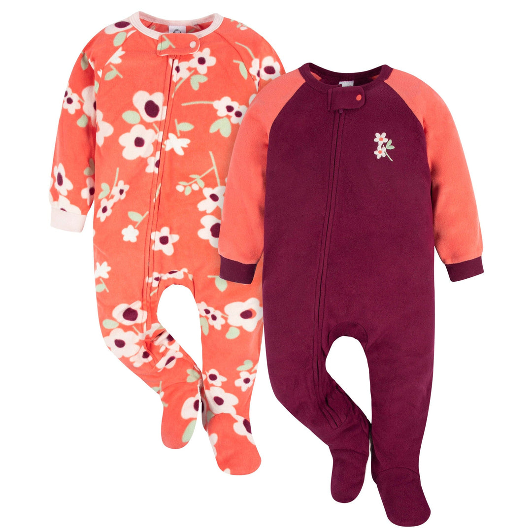2-Pack Baby & Toddler Girls Flower Toss Fleece Pajamas