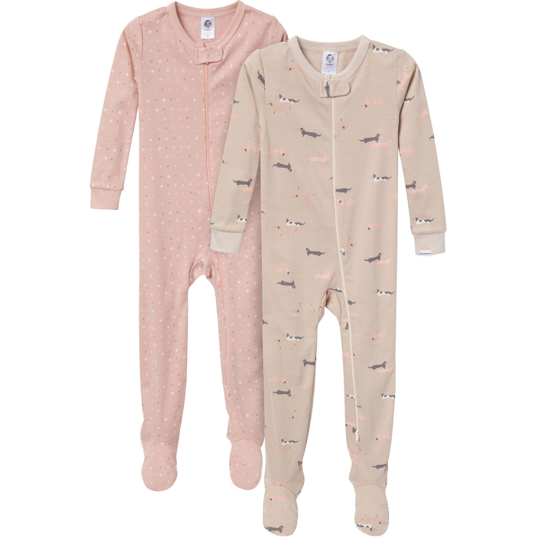 2-Pack Baby & Toddler Neutral Dog Snug Fit Footed Pajamas