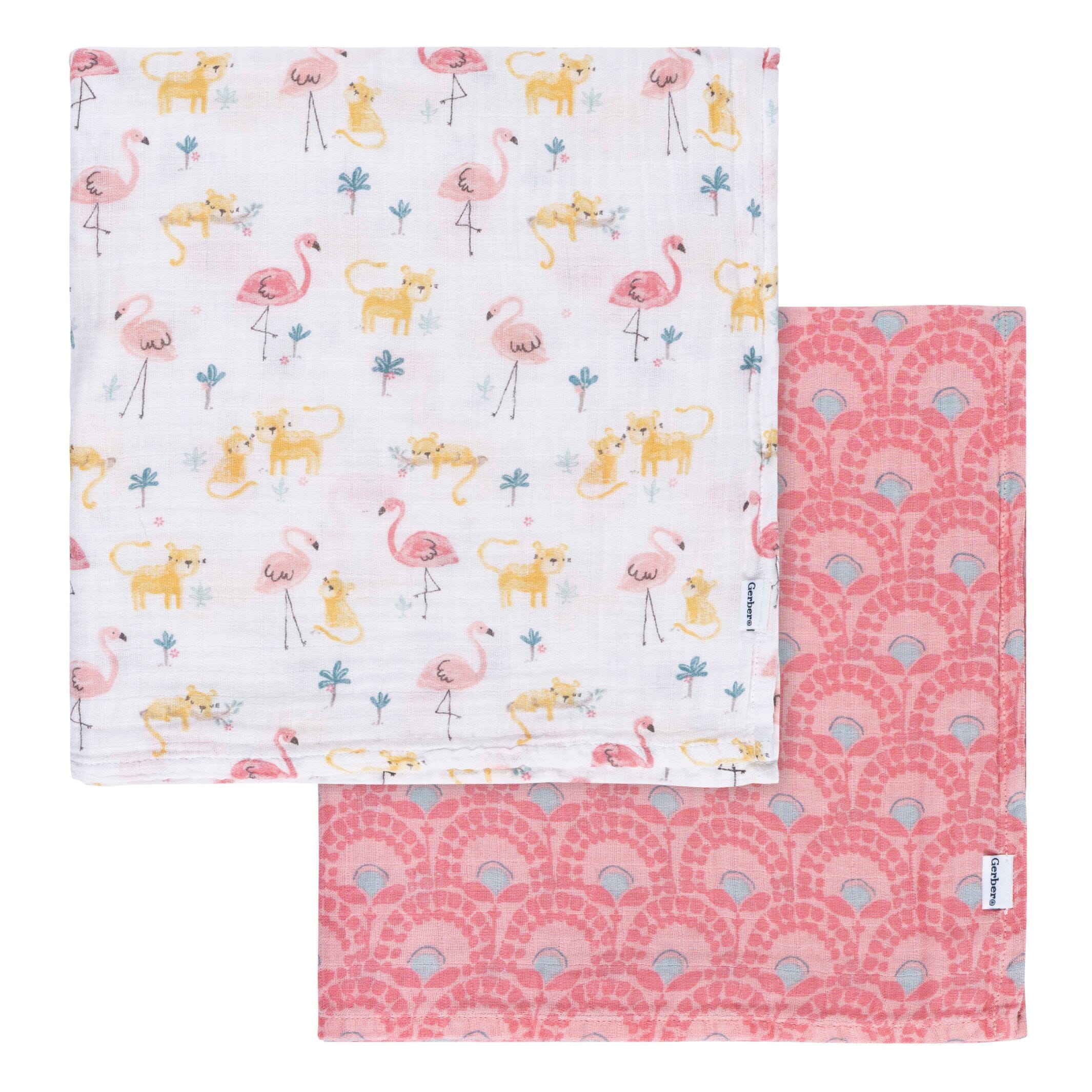 Gerber 2 Pack Baby Girls Animal Geo Muslin Blankets