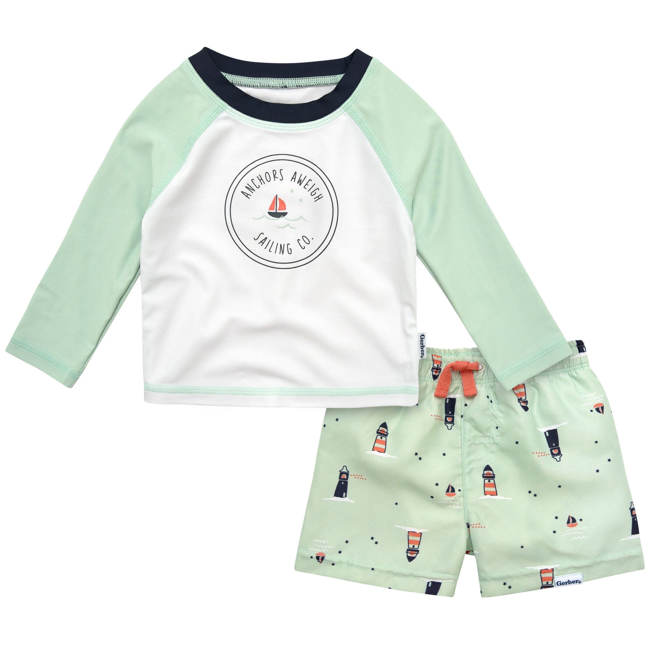 Baby fashion boy swim trunks and rash guard