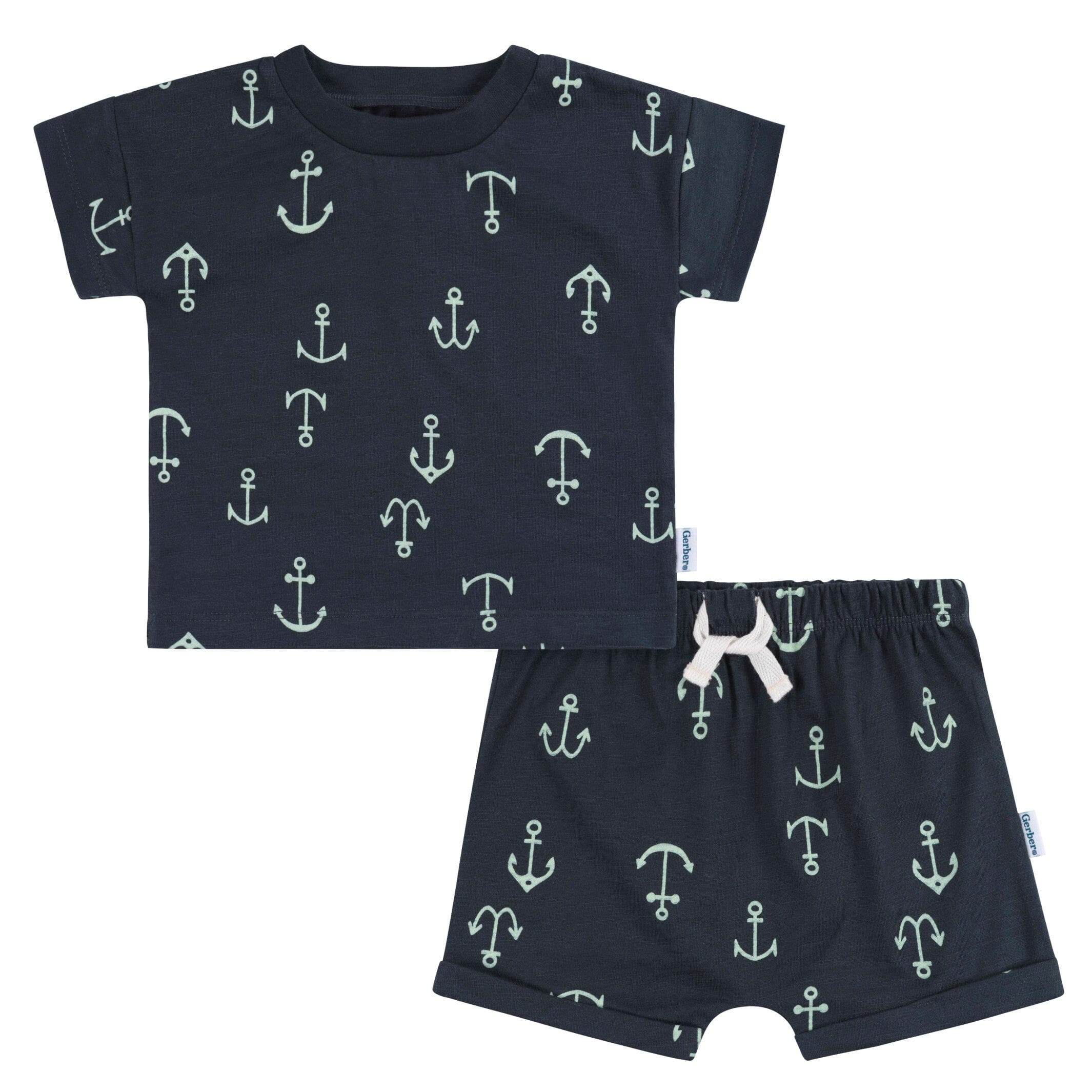 2-piece Toddler Boy Solid Color Button Design Ribbed Tee and Shorts Set