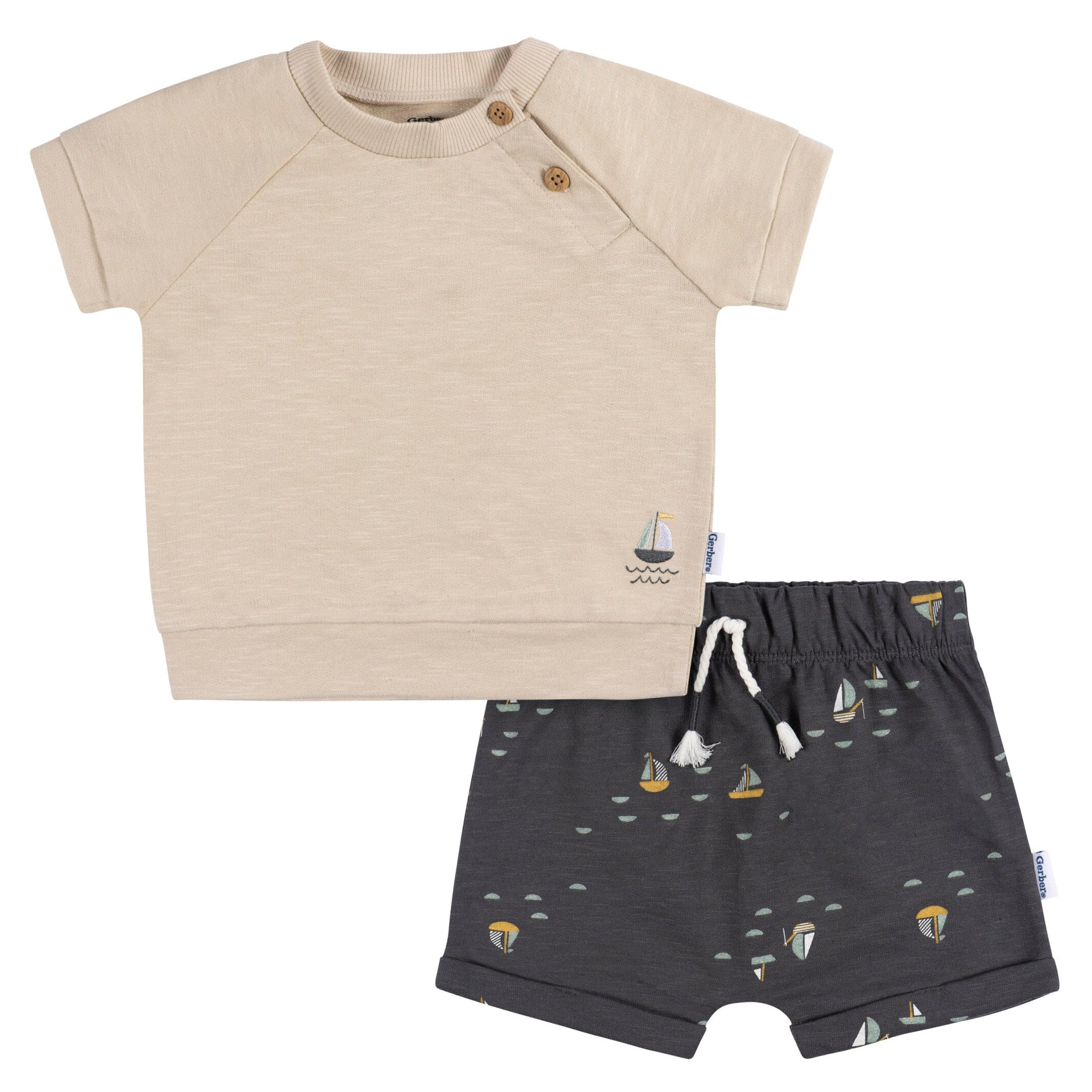 2pcs Baby Boy Nautical Style Sailboat and Letter Print Short-sleeve Romper with Shorts Set