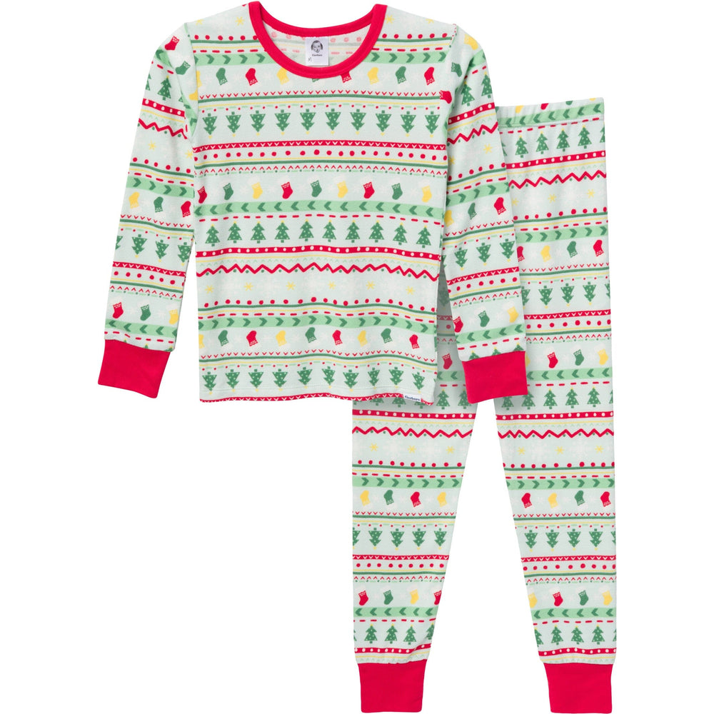 2-Piece Kids Neutral Oh What Fun FairIsle Holiday Family Pajamas