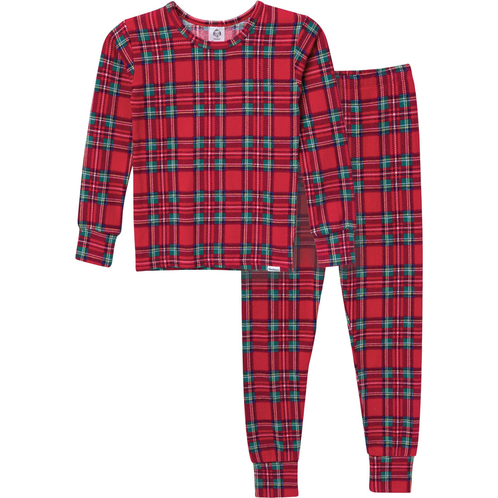 2-Piece Kids Neutral Stewart Plaid Holiday Family Pajamas