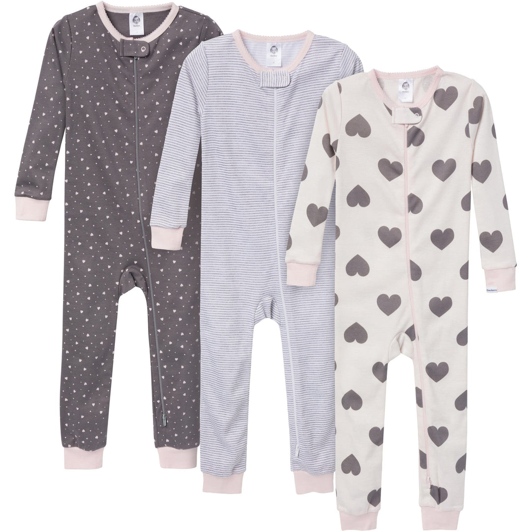 3-Pack Baby & Toddler Girls Hearts Snug Fit Footless Pajamas