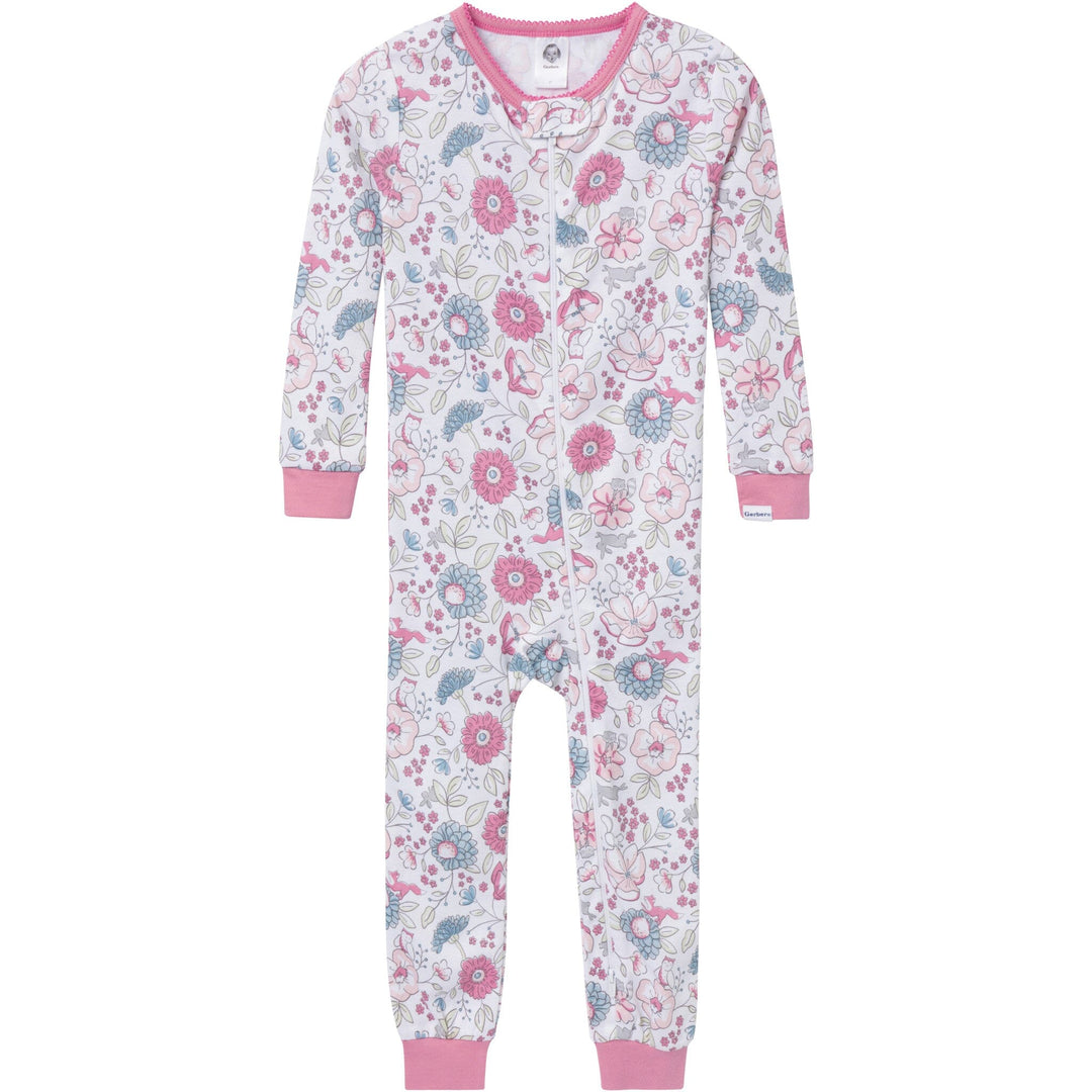 3-Pack Baby & Toddler Girls Woodland Floral Snug Fit Footless Pajamas