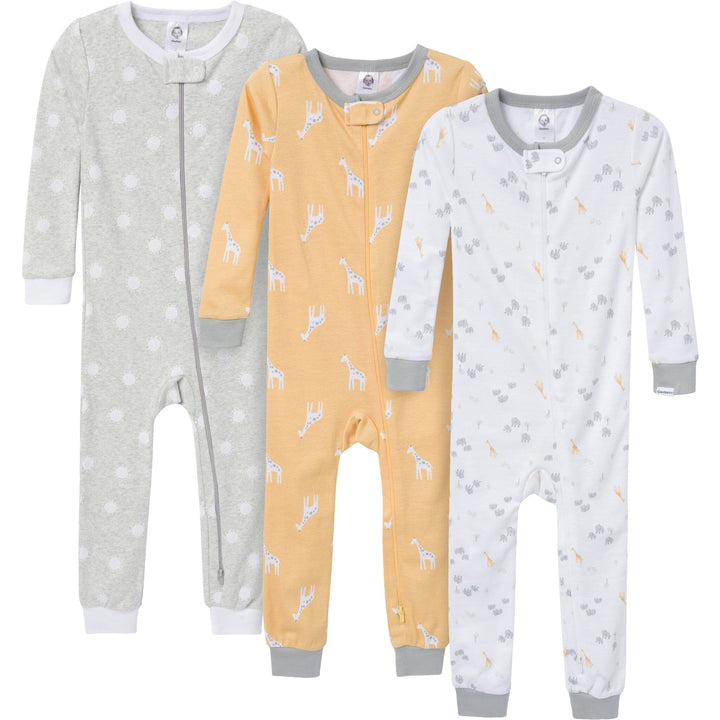 3-Pack Baby & Toddler Neutral Safari Snug Fit Footless Pajamas