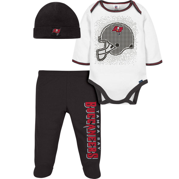 NFL 3-Piece Baby Boys Buccaneers Bodysuit, Footed Pant, & Cap Set - 0-3mo