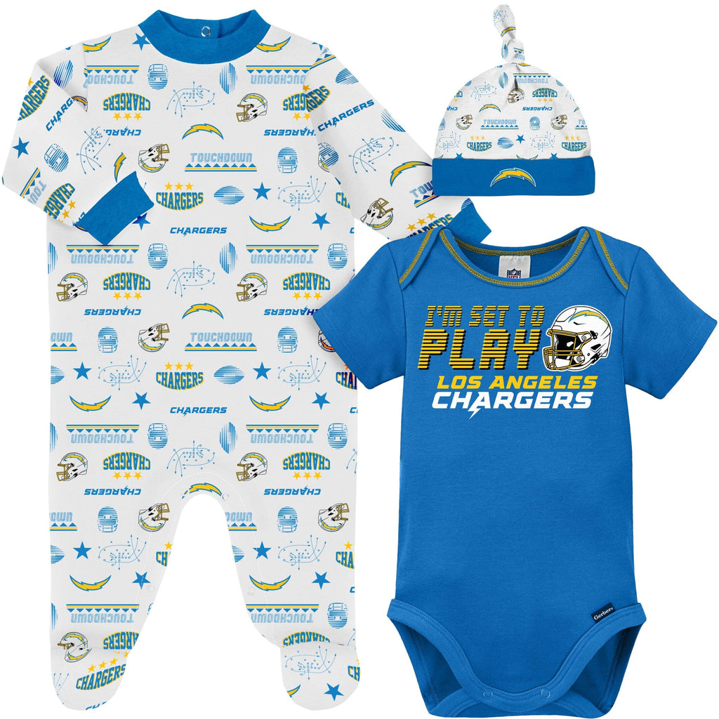 NFL 3-Piece Baby Boys Chargers Bodysuit, Sleep 'n Play & Cap Set - 0-3mo