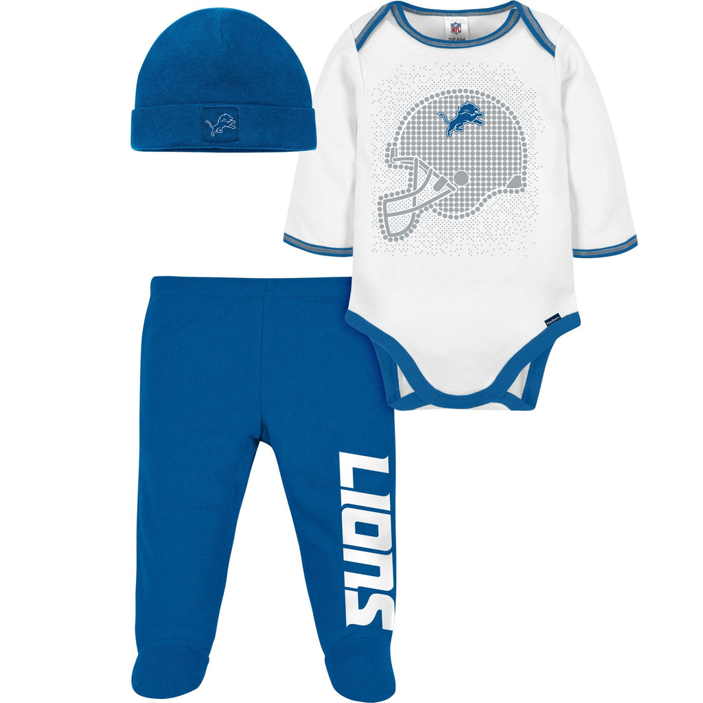 NFL 3-Piece Baby Boys Lions Bodysuit, Footed Pant, & Cap Set - 0-3mo