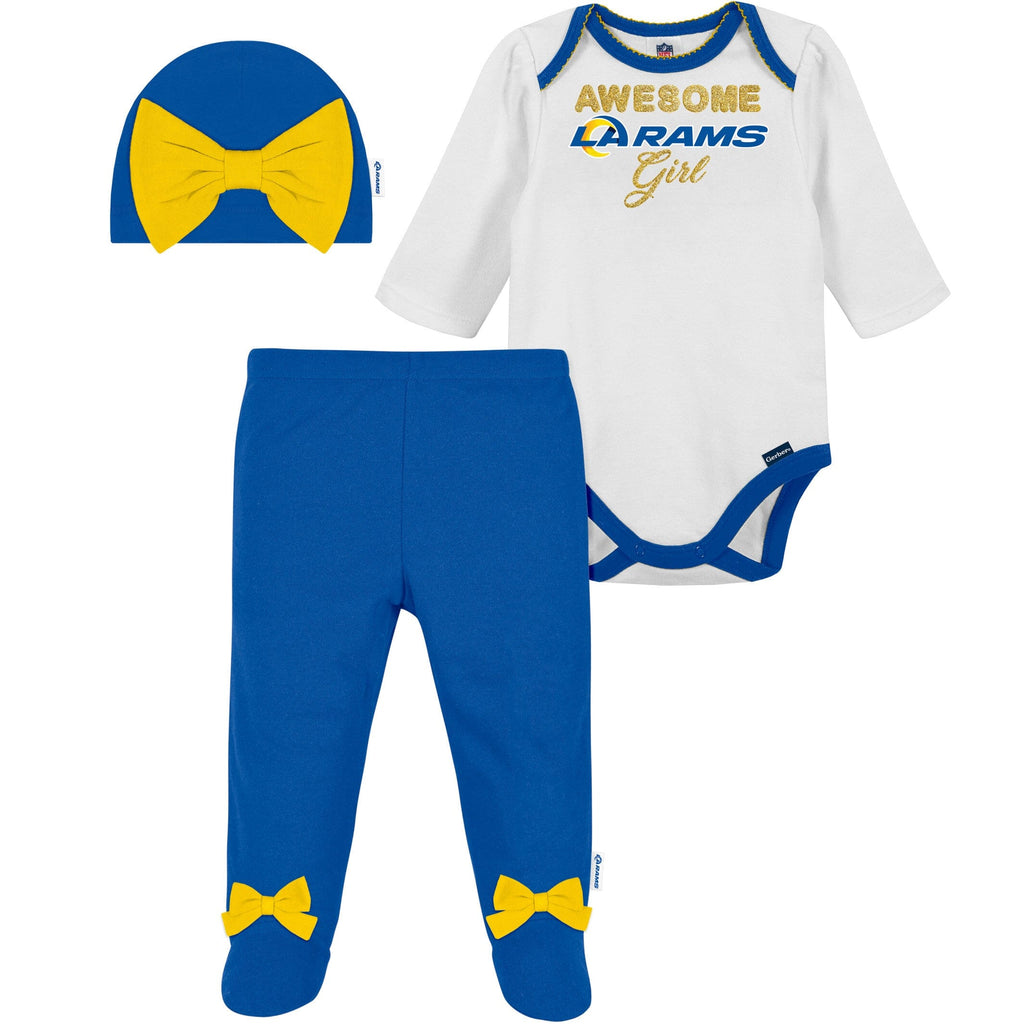 Gerber Awesome Rams Baby Girl Bodysuit, Footed Pant & Cap Set