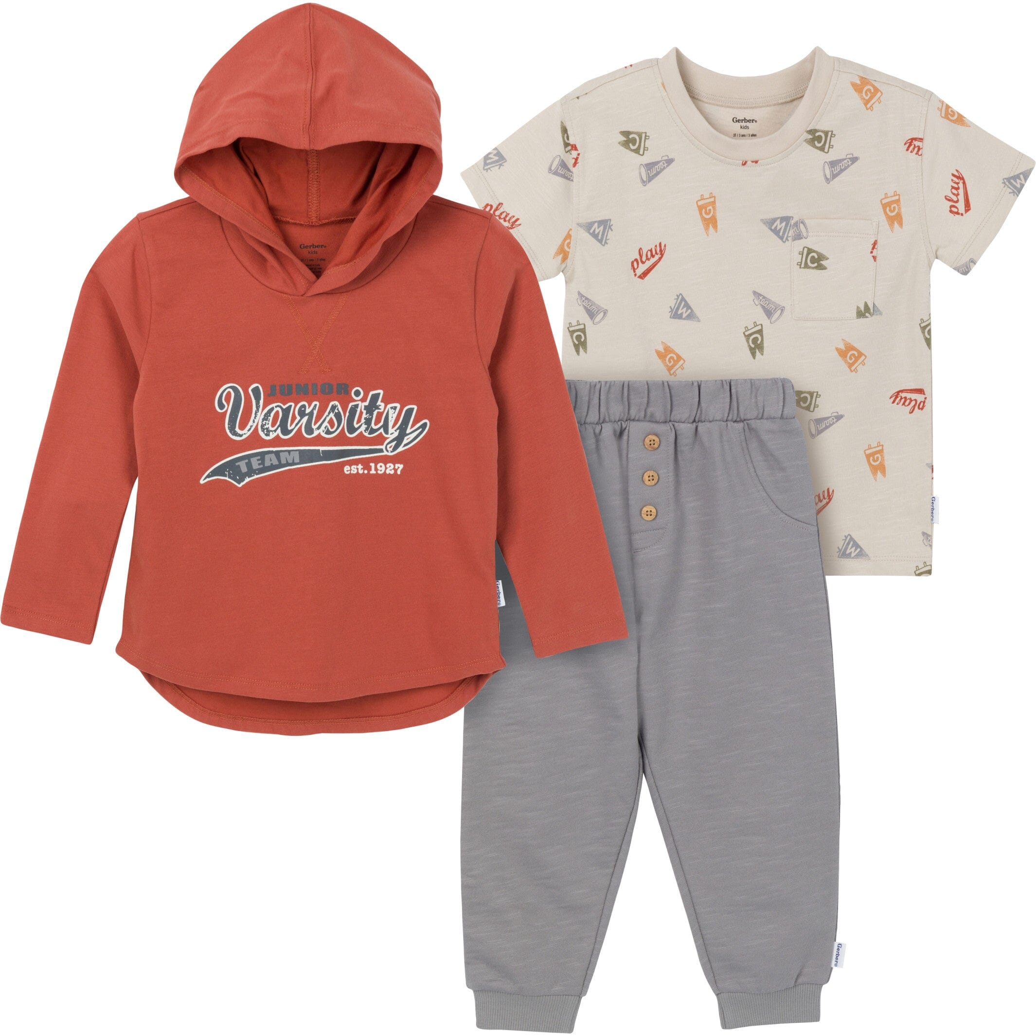 Gerber Boys Toddler Boys 3 Piece Top Hooded Top and Jogger Set